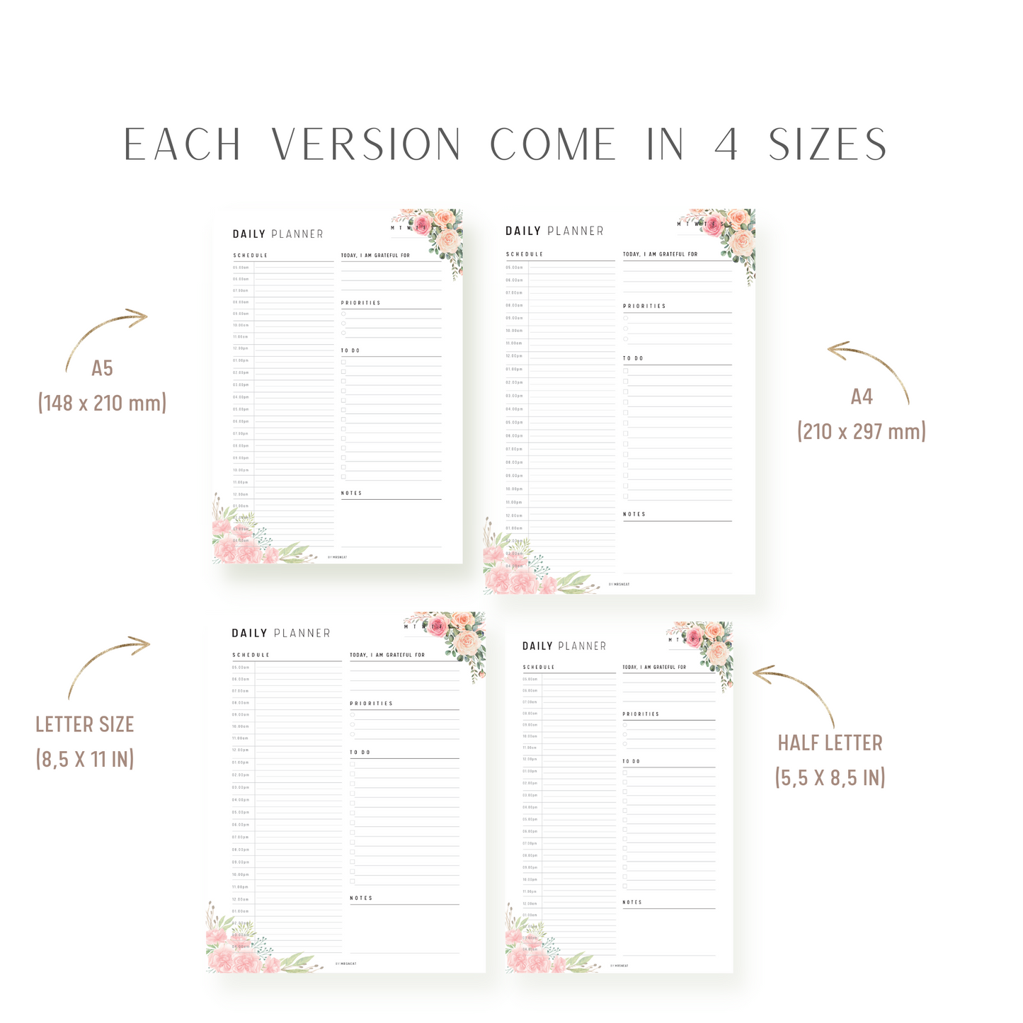 Floral 24 Hour Daily Planner Printable