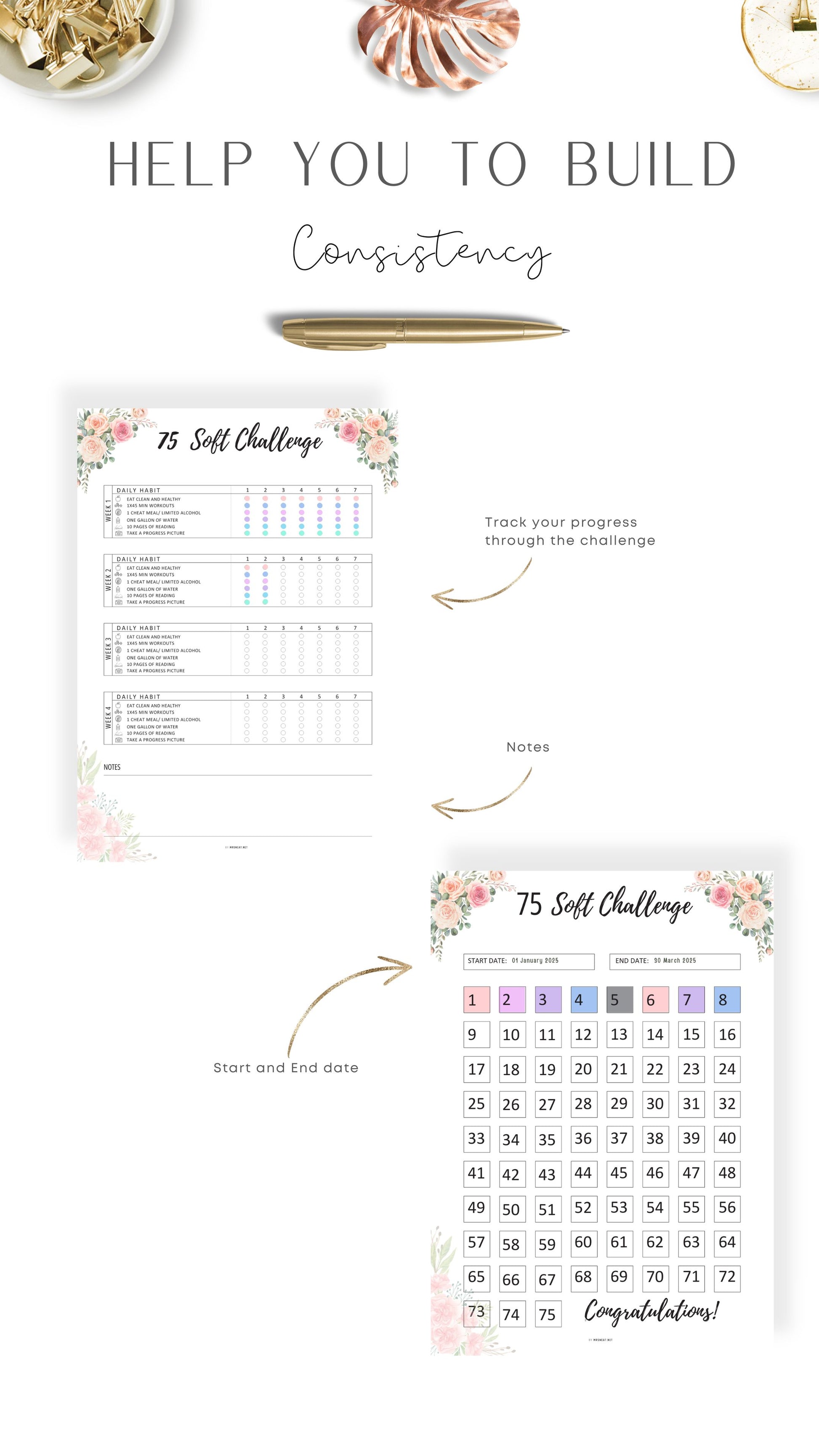 How to use Floral 75 Soft Challenge Tracker Printable