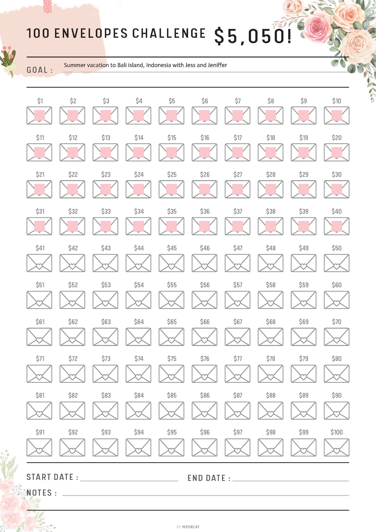 5050 Savings Challenge Printable, 100 Envelope Challenge, Fillable Saving Tracker, No Spending Challenge, PDF, A4, A5, Half Letter, Letter