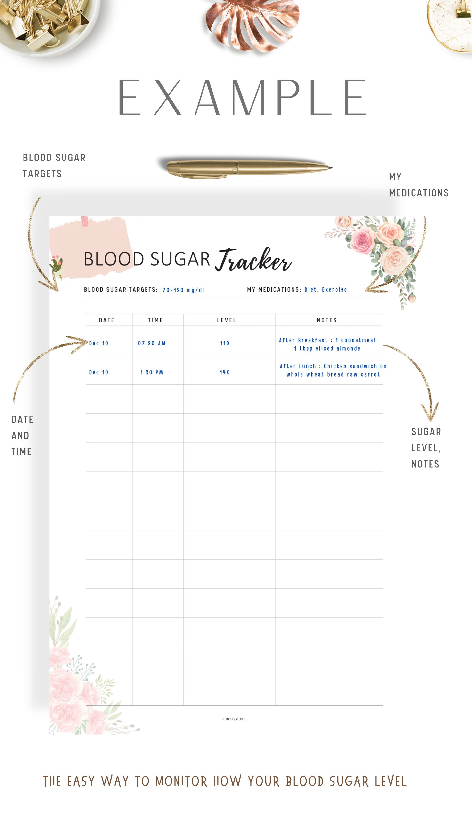 How to use Printable Floral Blood Sugar Tracker Template