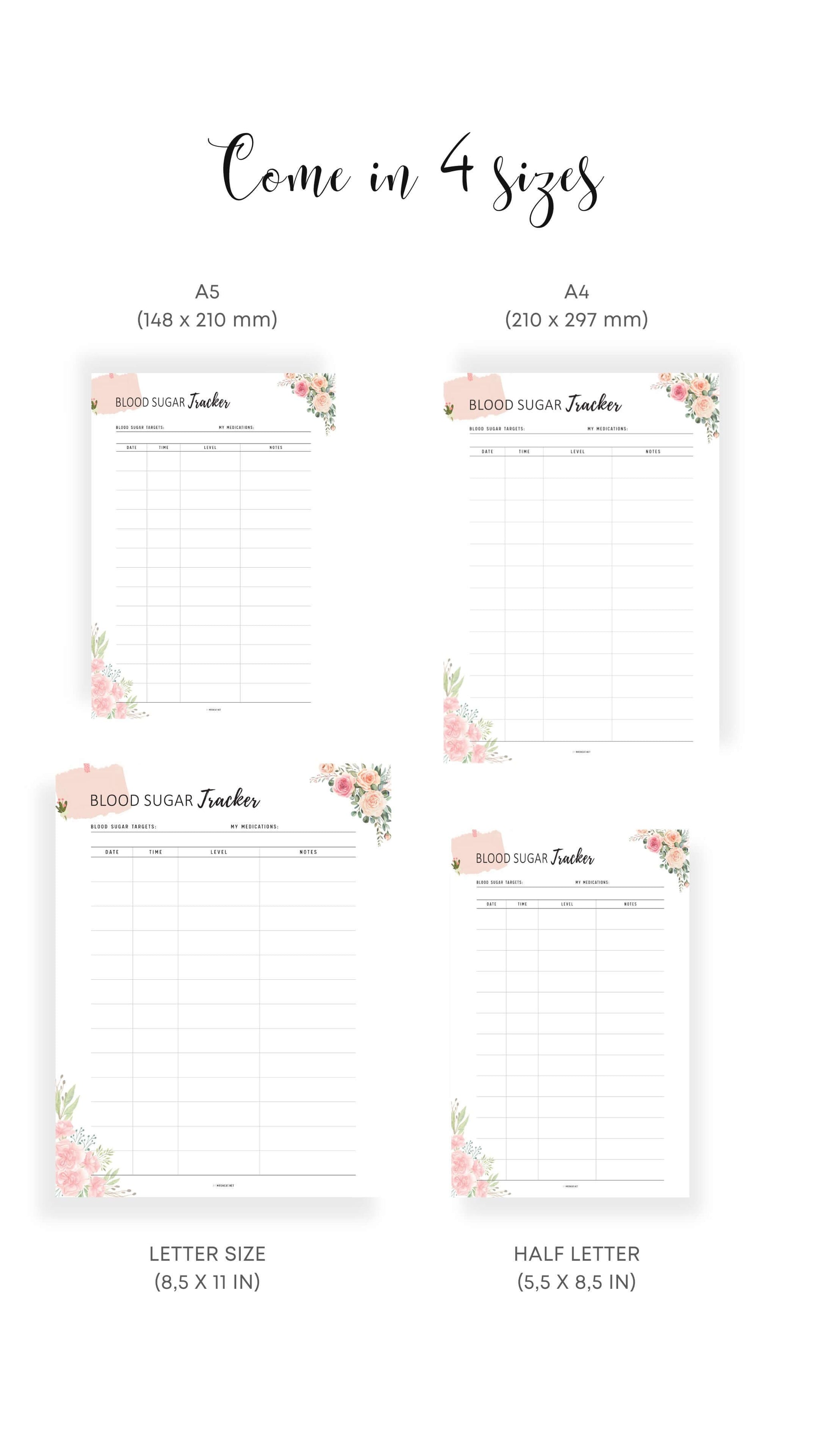Printable Floral Blood Sugar Tracker – mrsneat