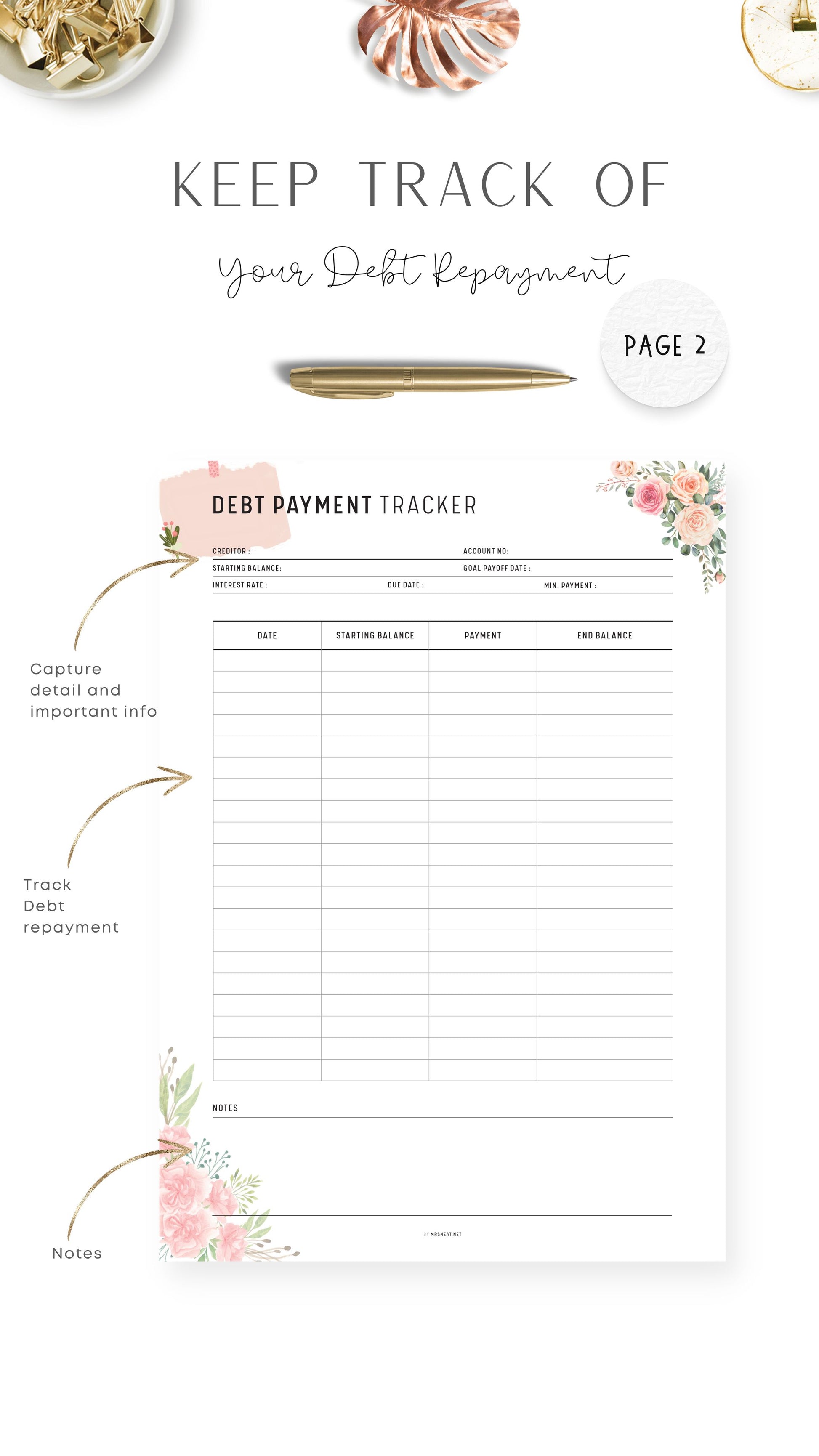 Printable Floral Debt Payment Tracker