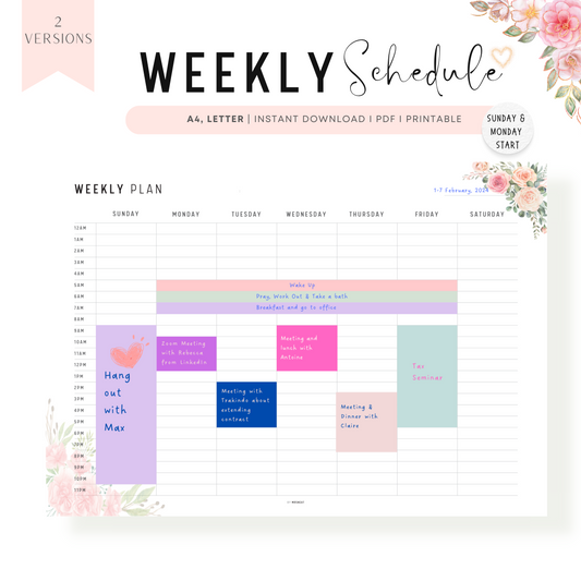 Floral Hourly Weekly Schedule