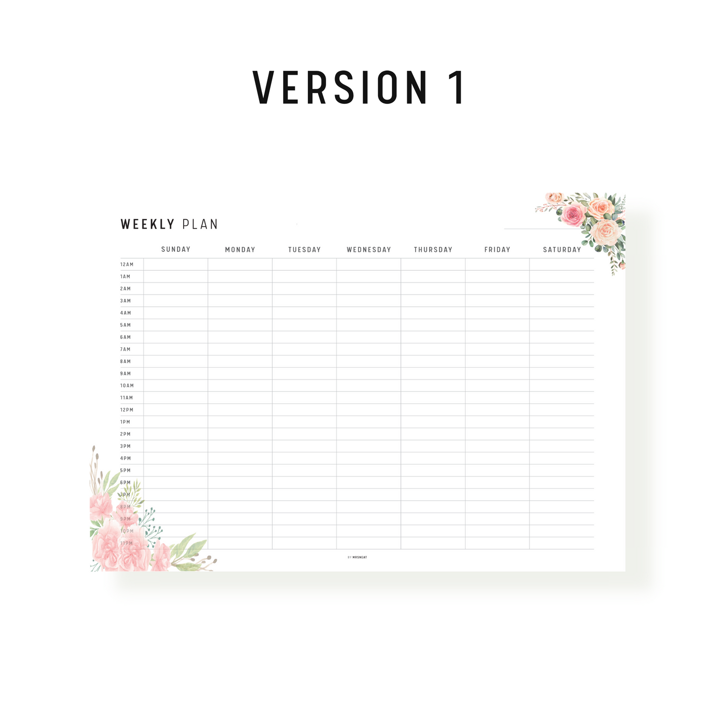 Floral Hourly Weekly Schedule Template