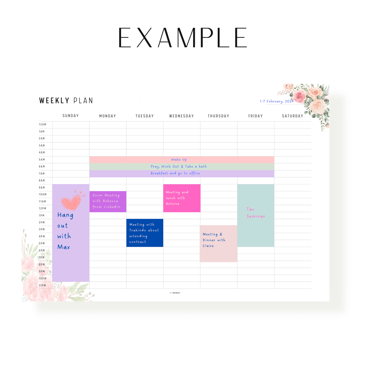 Floral Hourly Weekly Schedule Printable - M210 – mrsneat