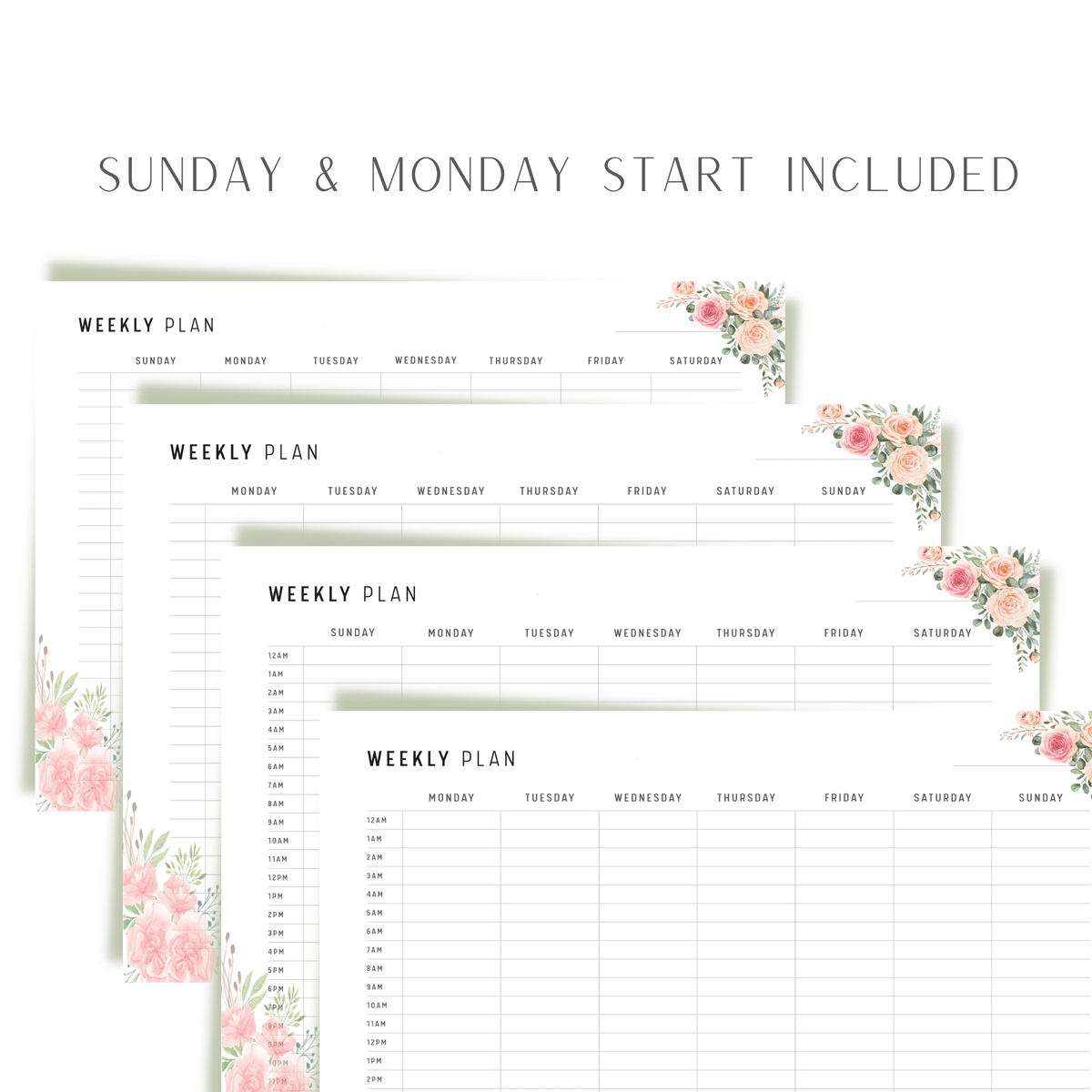 Floral Hourly Weekly Schedule Printable - M210 – mrsneat
