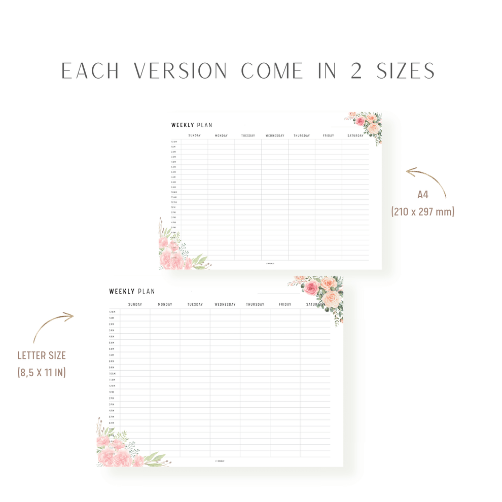 Floral Hourly Weekly Schedule Printable - M210 – mrsneat