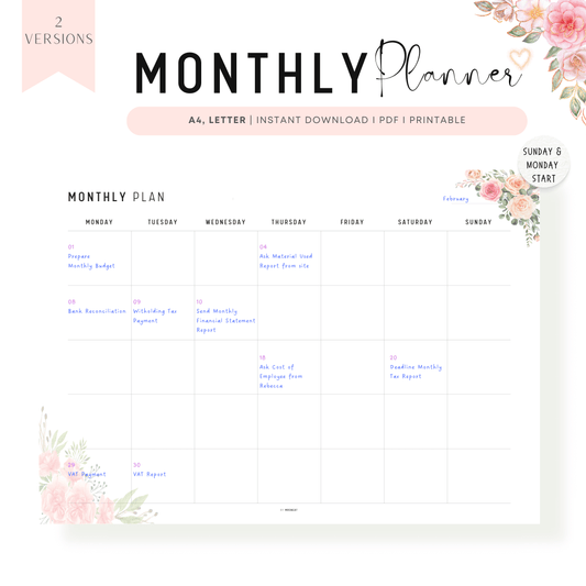 Floral Monthly Planner Landscape