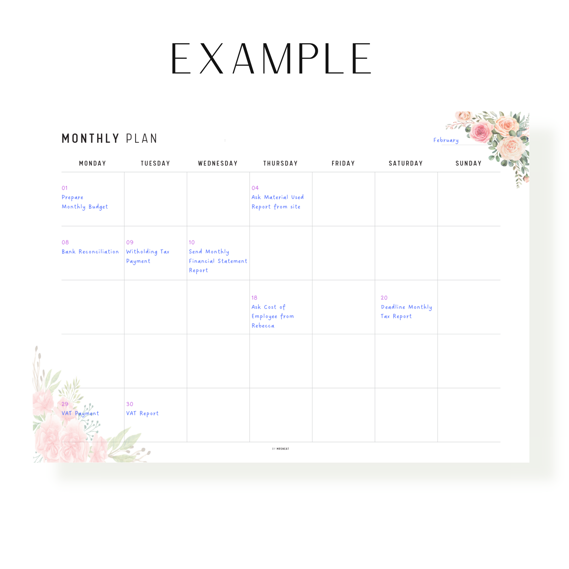 Floral Monthly Planner Printable PDF