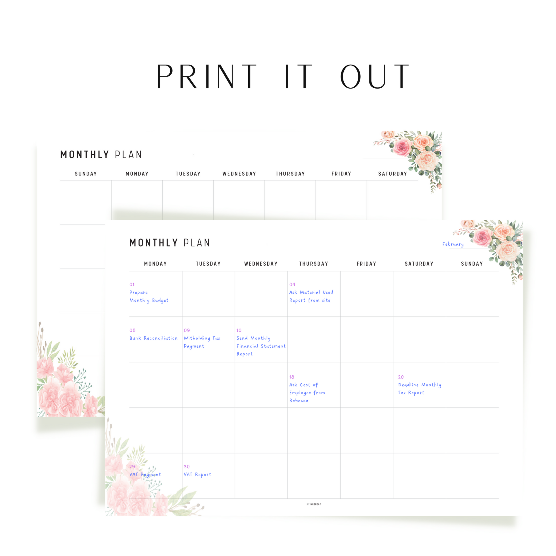 Floral Monthly Planner Printable