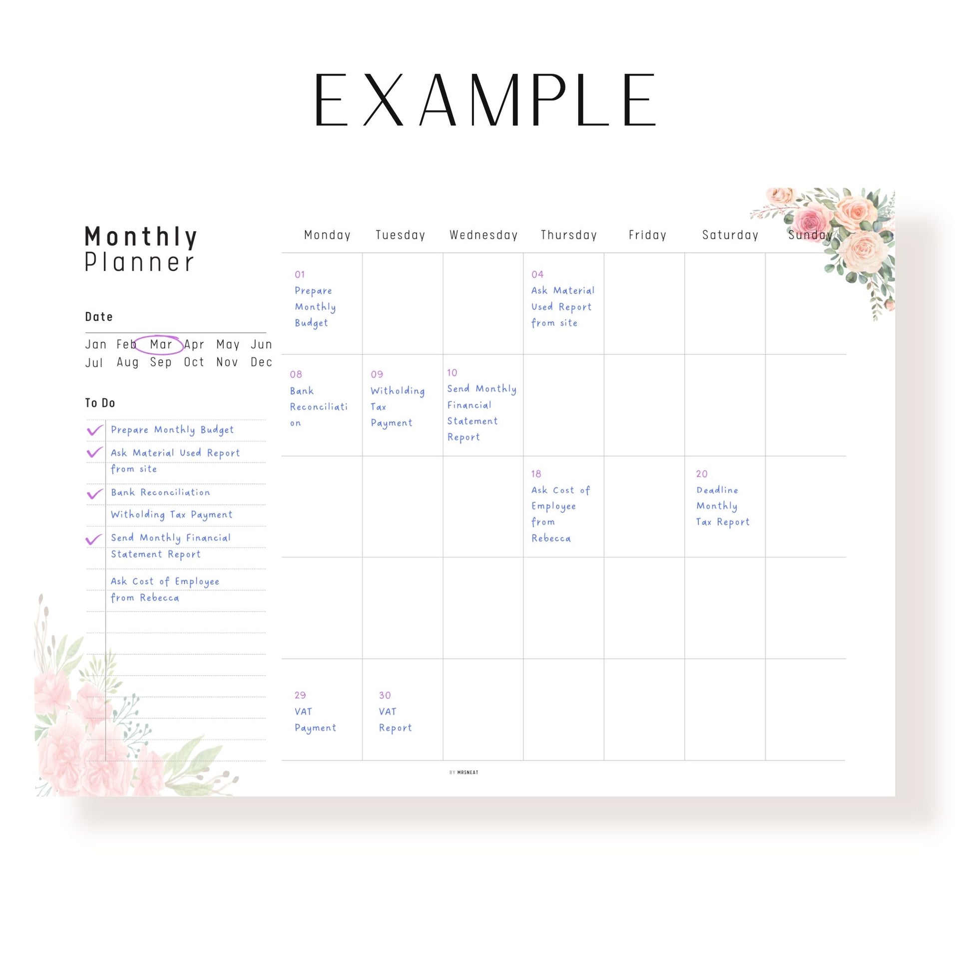 Floral Minimalist Monthly Planner Printable