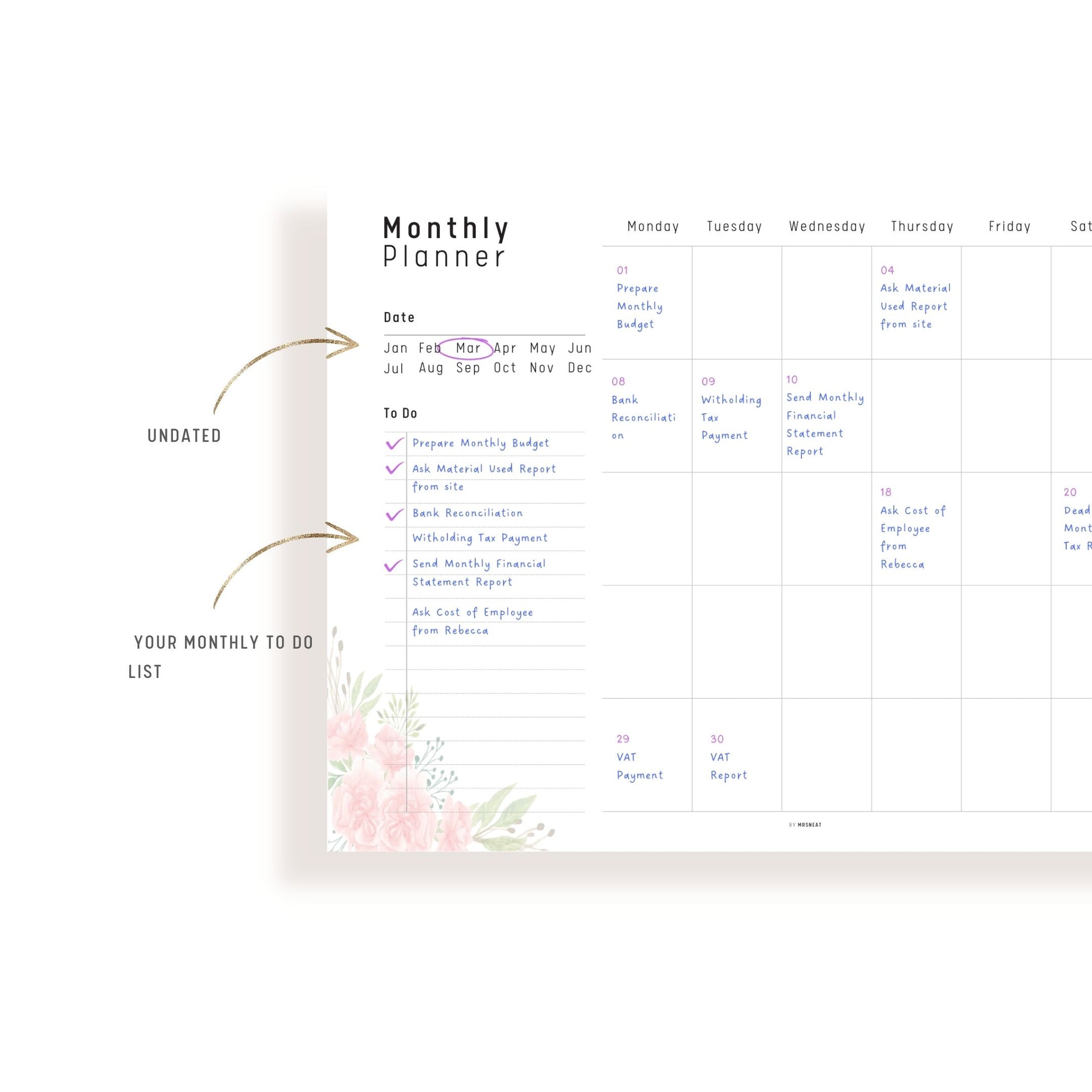 Floral Simple Monthly Planner Template