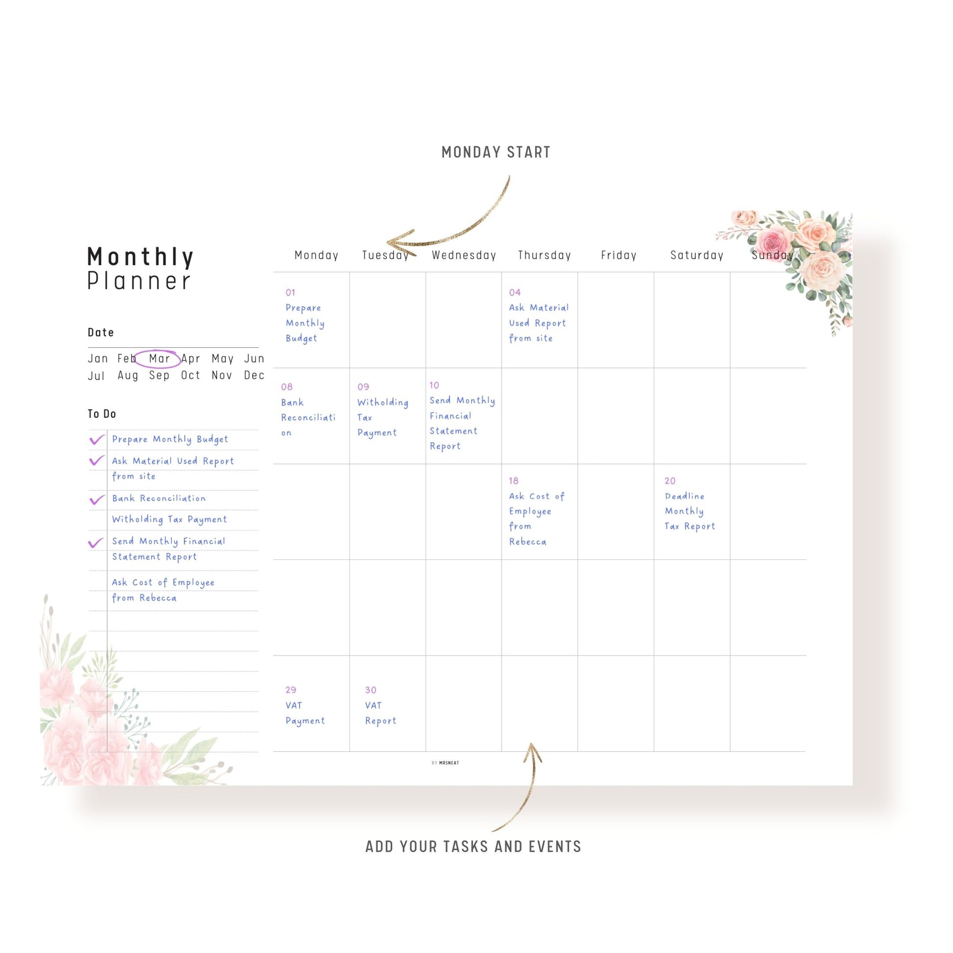 Floral Simple Monthly Planner Template