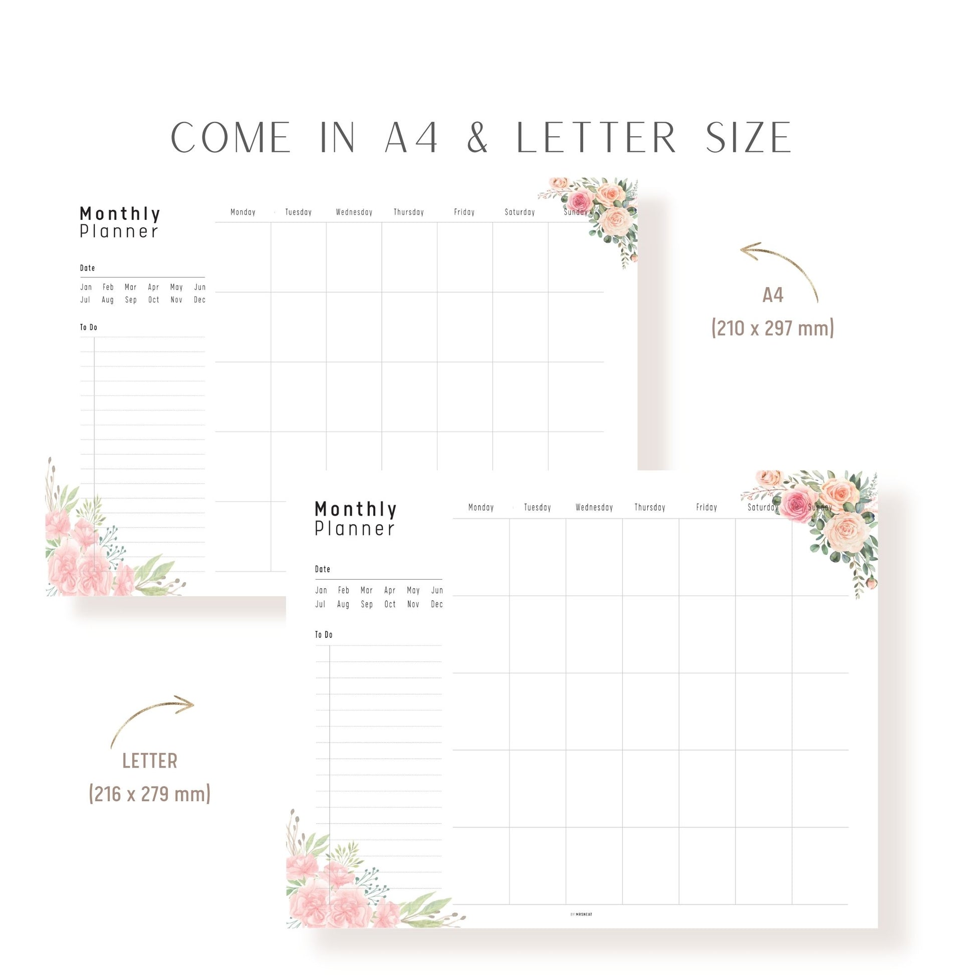 Floral Simple Monthly Planner Page Printable