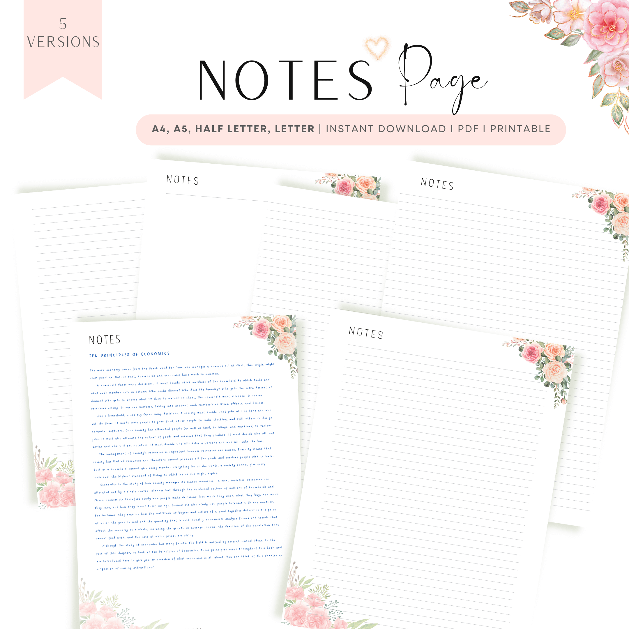 Floral Notes Page Printable – mrsneat