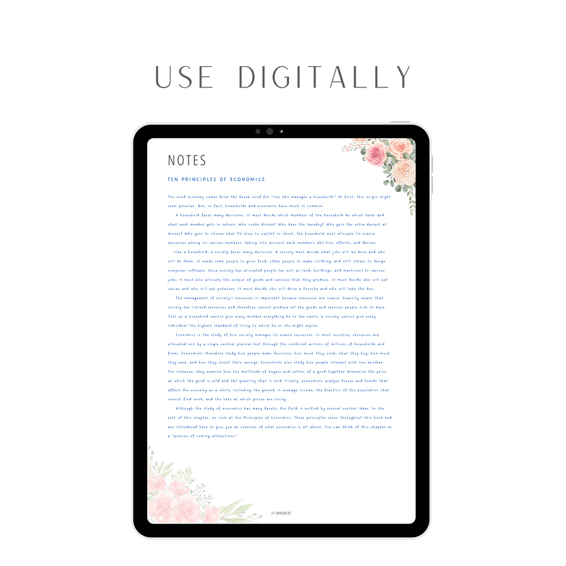 Floral Notes Page Printable - M204 โ mrsneat
