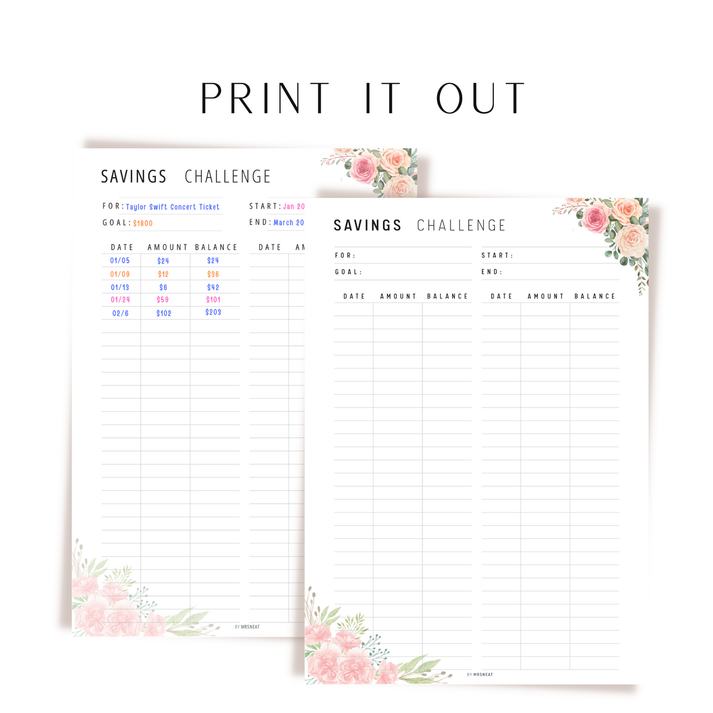 Floral Saving Challenge Printable