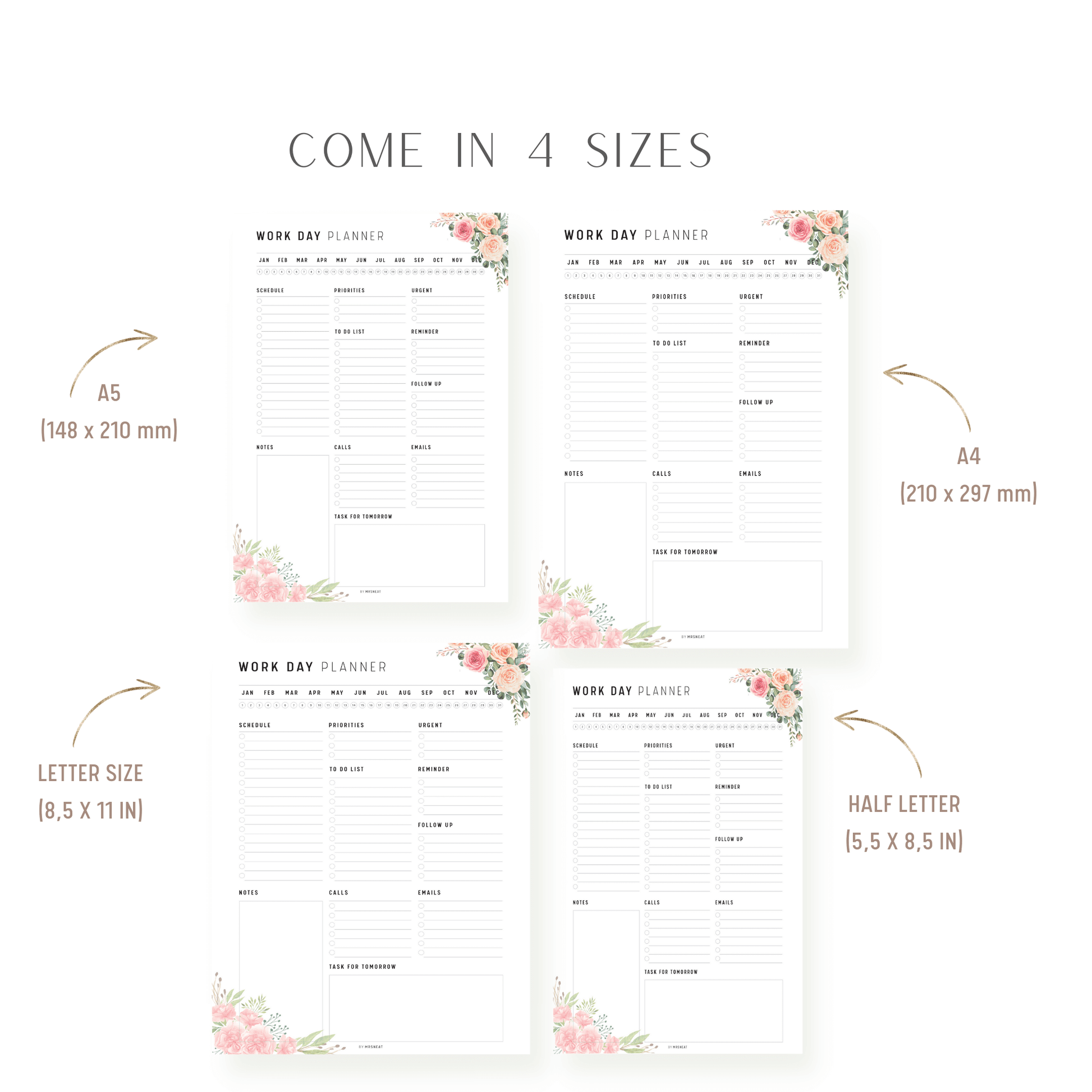 Floral Work Day Planner Printable