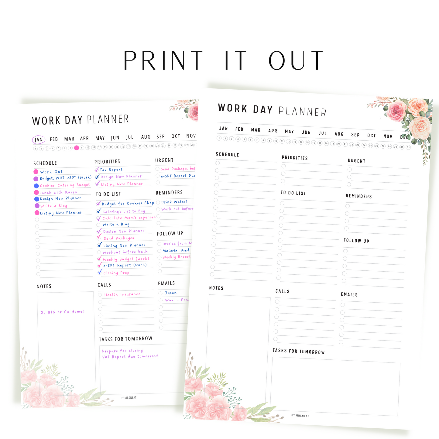 Floral Work Day Planner Printable