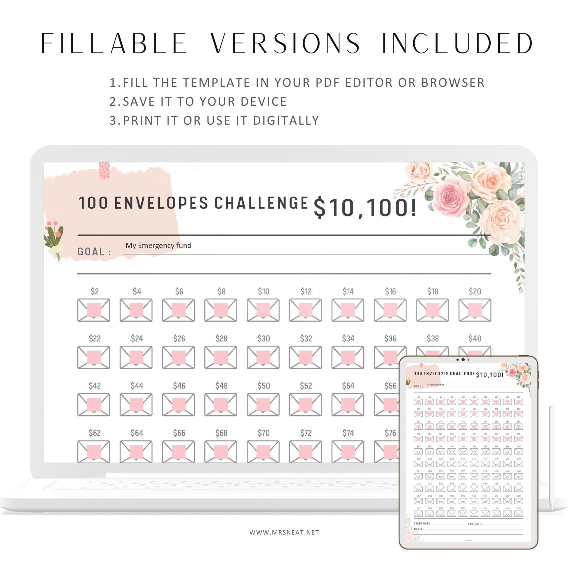 100 Envelope Saving Challenge, 10100 Saving Challenge Printable, Fillable 100 Day Challenge, No Spending Challenge, A4/Letter/Half Letter/A5