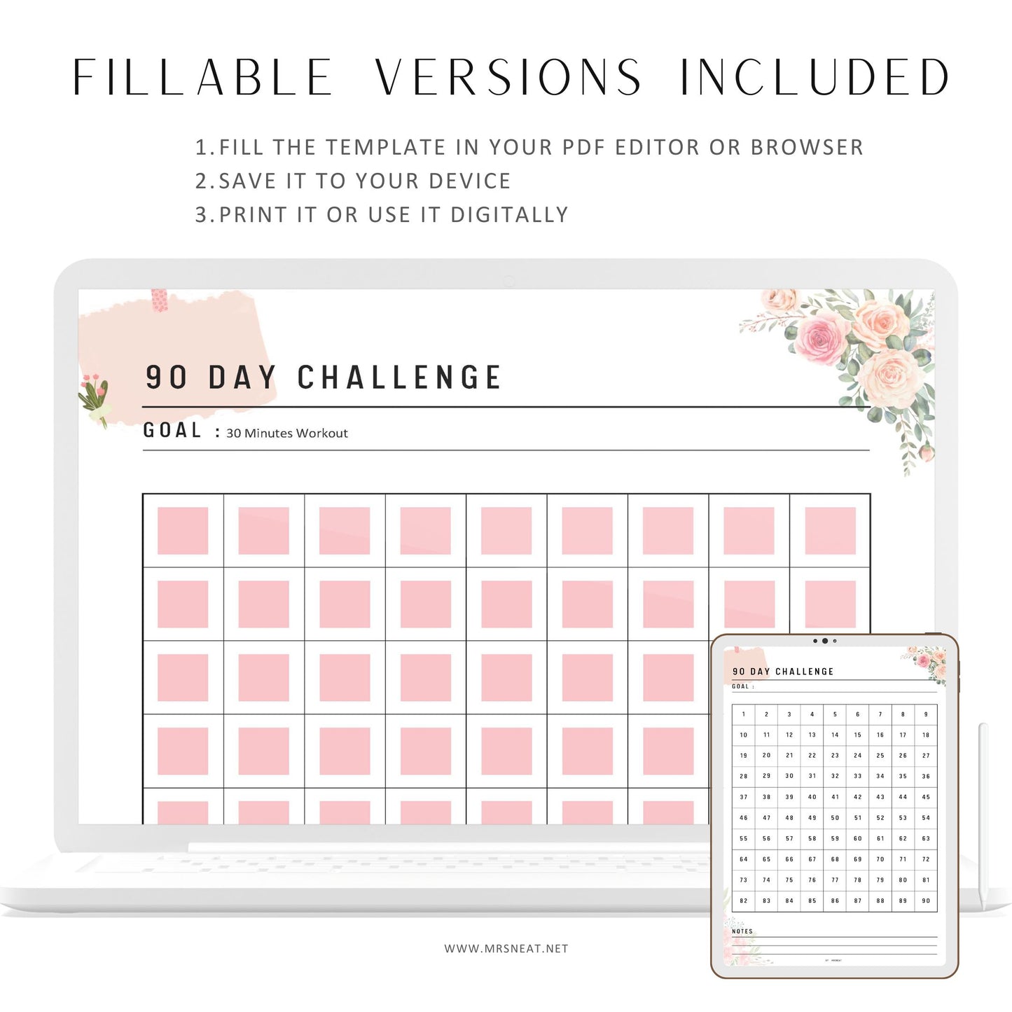 Fillable 90 day challenge printable, Habit Challenge, habit forming, Habit Tracker, Good Habit Journal, A4, A5, Half Letter, Letter, PDF