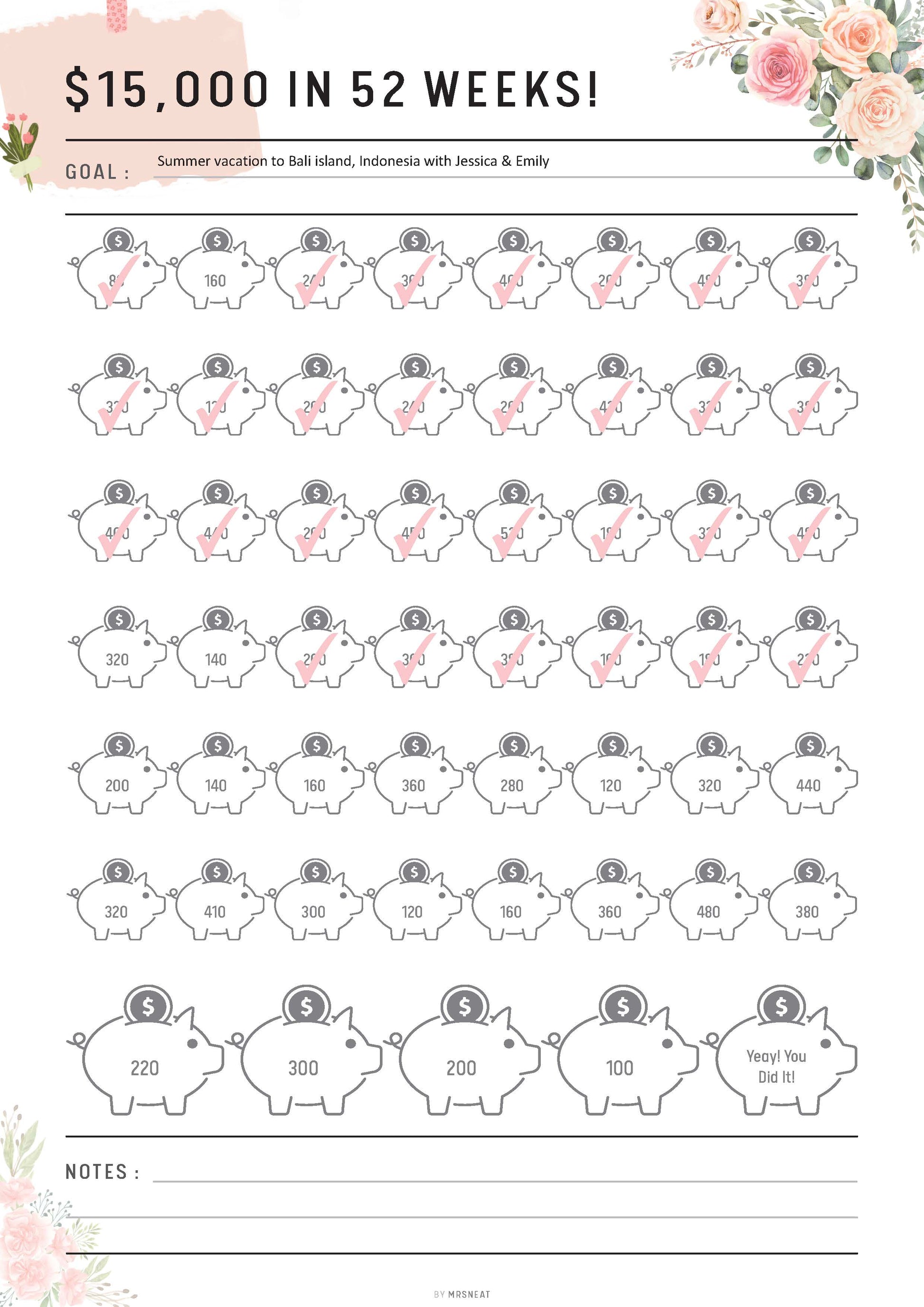 15K Saving Challenge Printable, 52 Week Savings Challenge, Saving Tracker, Budget Tracker, Save 15K Challenge, A4, A5, Letter, Half Letter