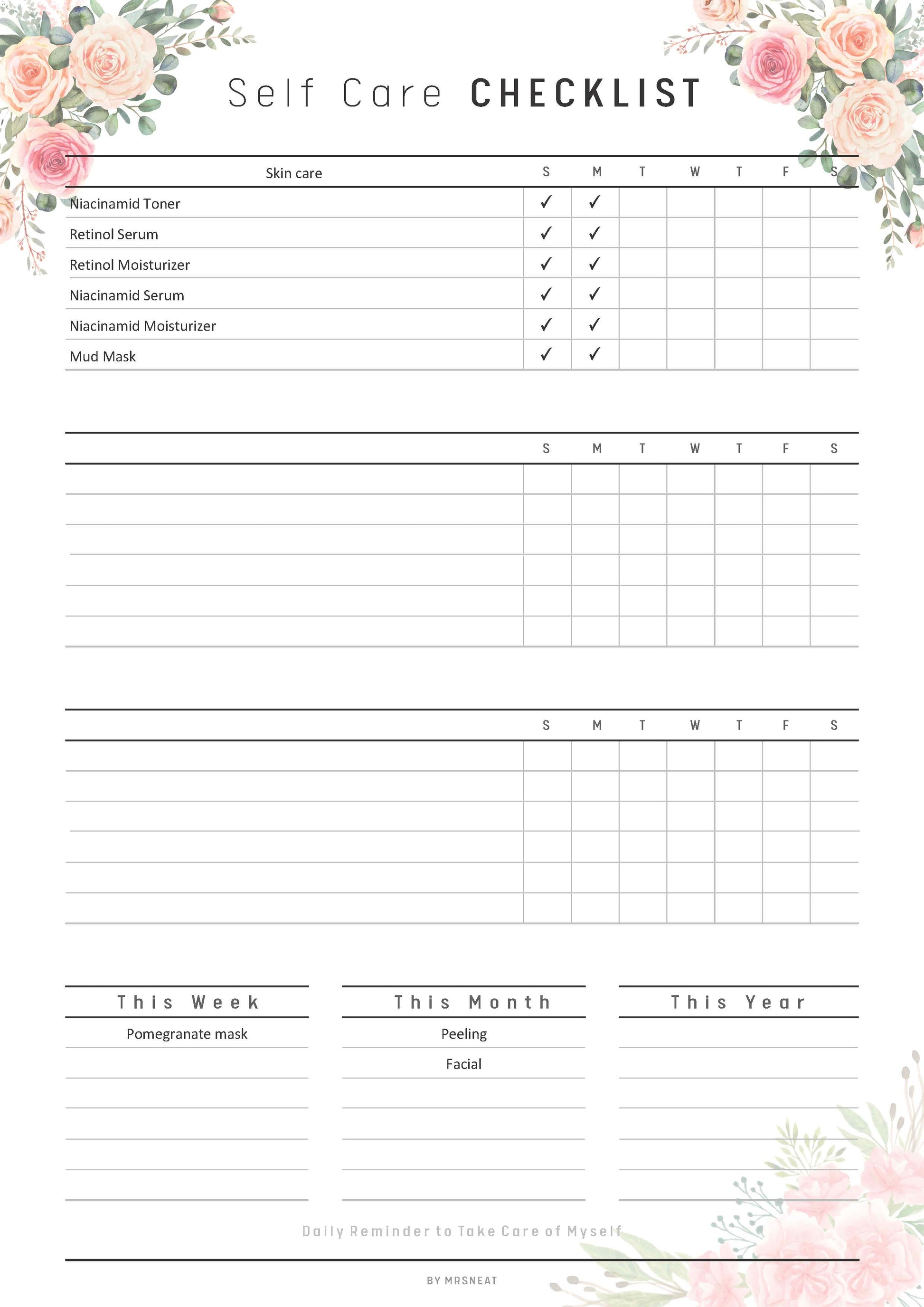 Fillable Self care planner, Self care checklist, Self care Journal, Wellness Journal, Wellness Tracker, Self Care Tracker, Weekly Tracker