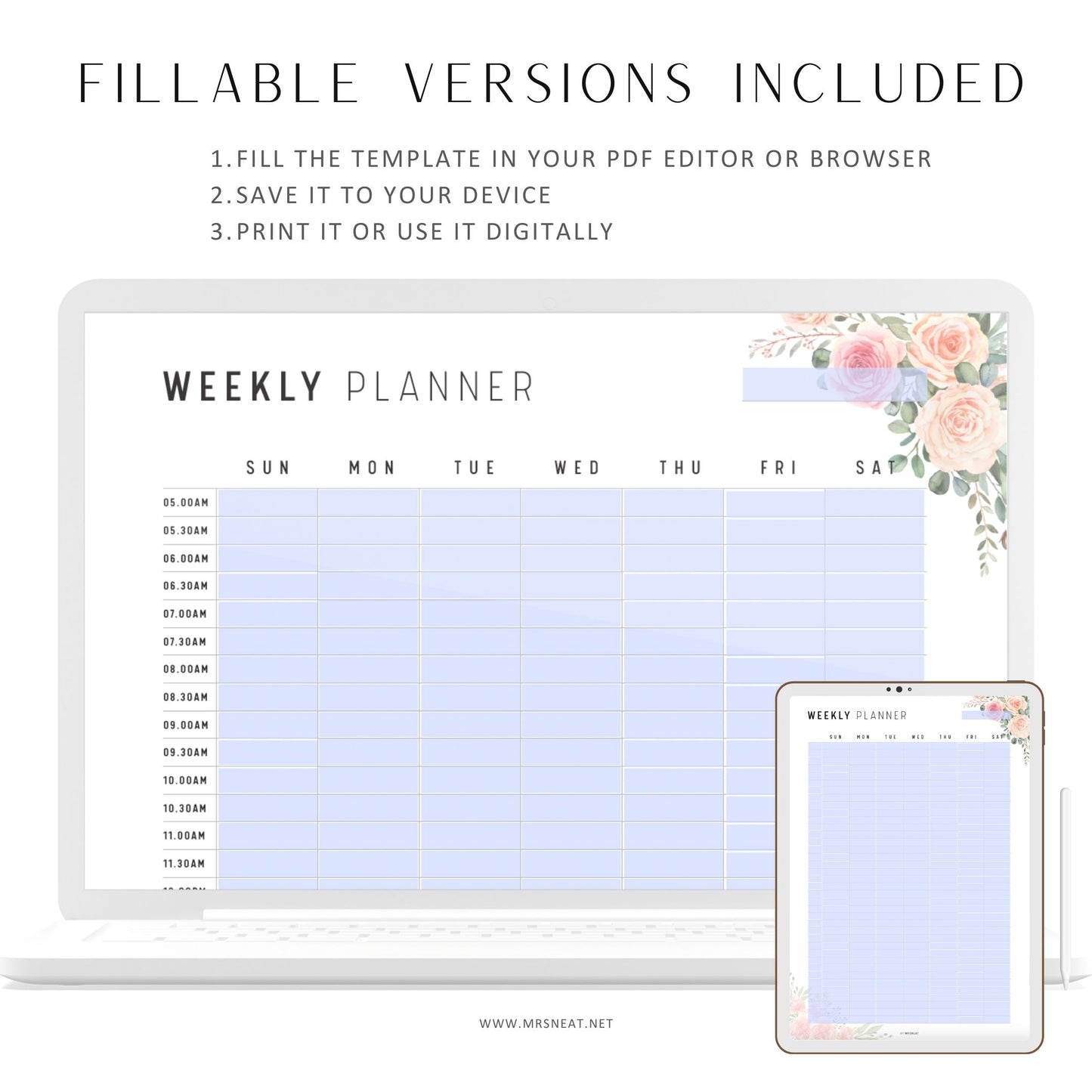 Floral Half Hour Weekly Schedule Printable - M208