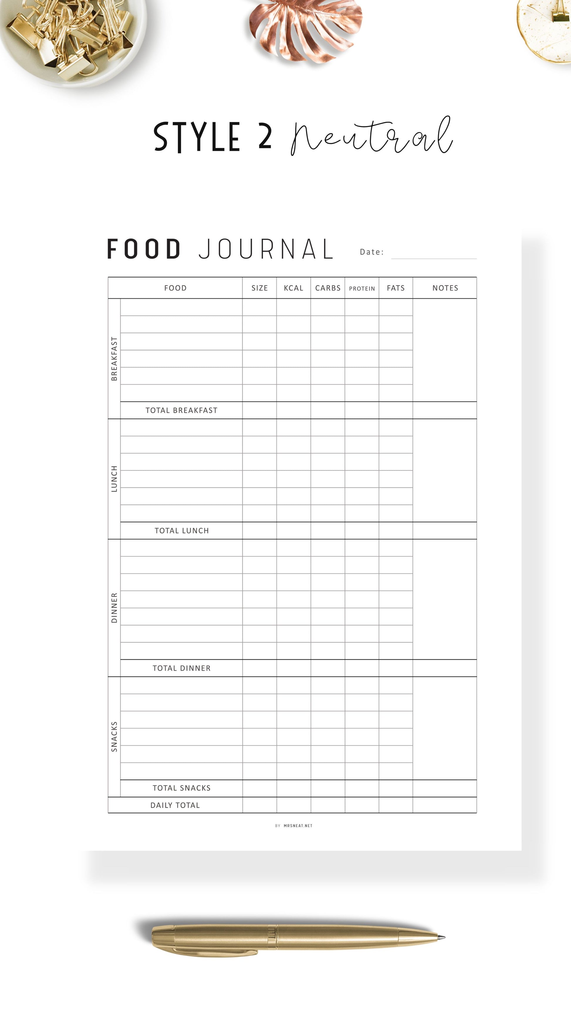 Minimalist Daily Calorie Tracker Template Printable, Calorie Counter PDF, My Food Diary, Digital Daily Food Journal, A4, A5, Letter, Half Letter, Colorful Page