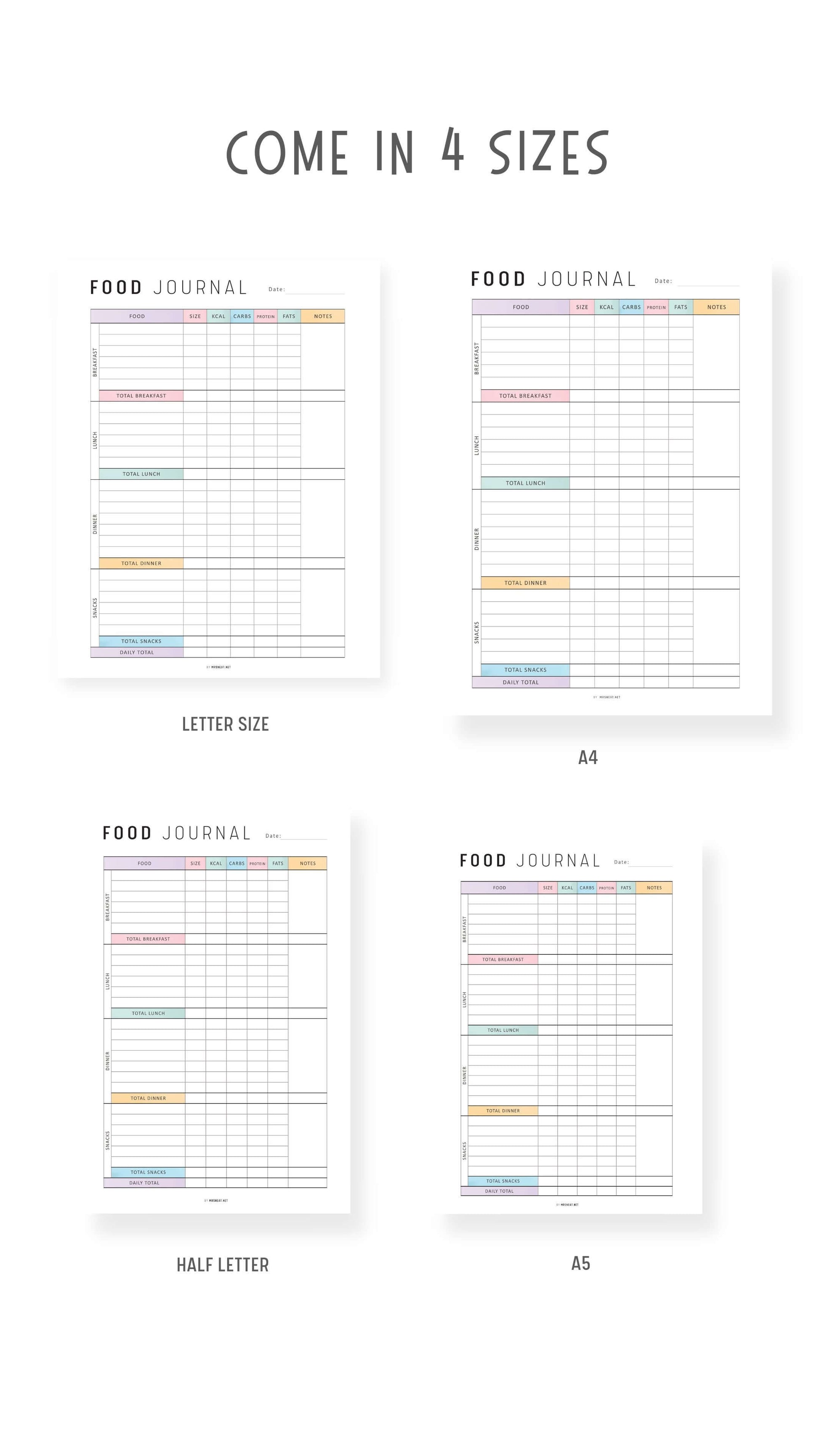 Daily Calorie Tracker Template Printable, Calorie Counter PDF, My Food Diary, Digital Daily Food Journal, A4, A5, Letter, Half Letter, Colorful Page