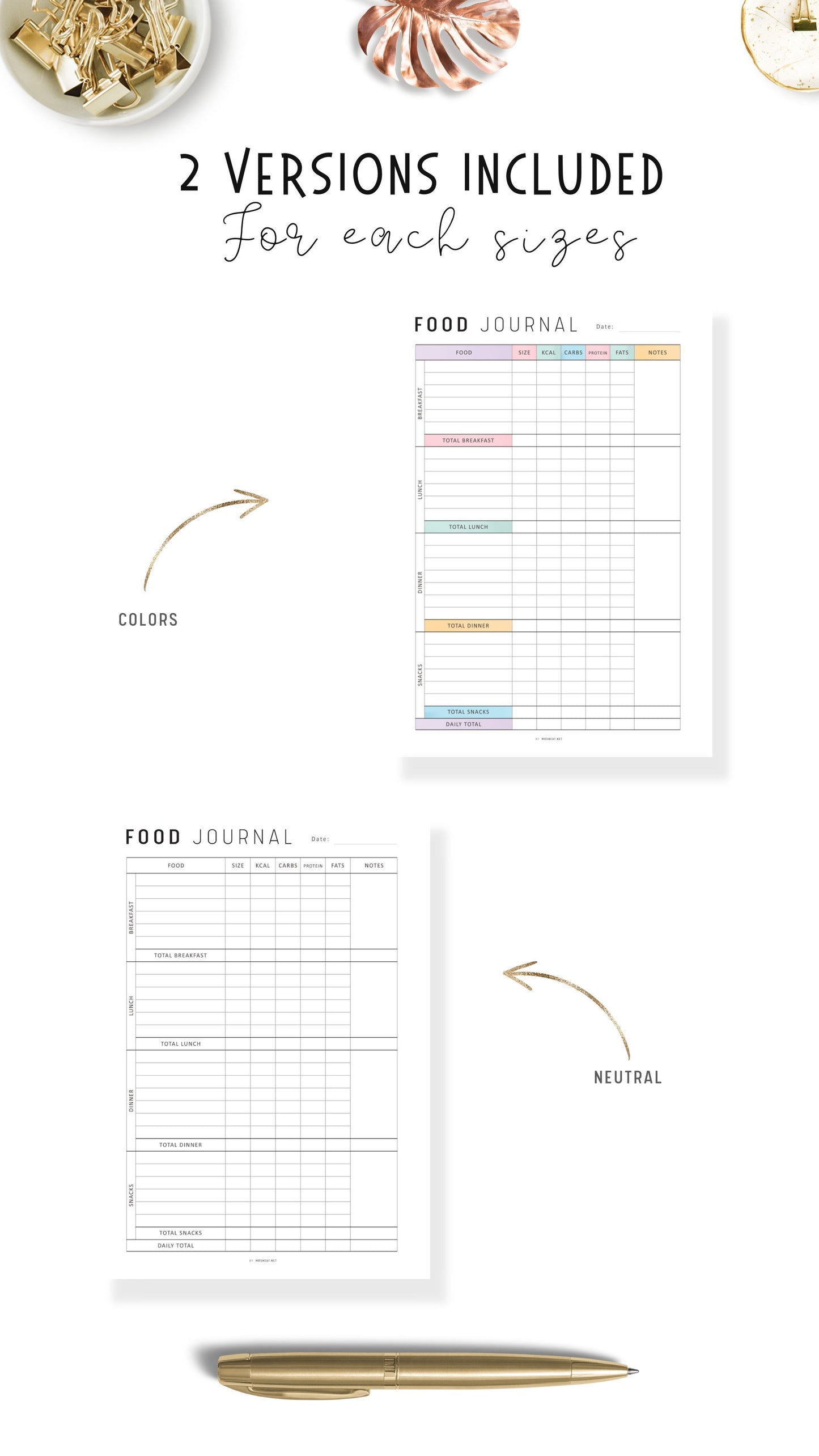 Daily Calorie Tracker Template Printable, Calorie Counter PDF, My Food Diary, Digital Daily Food Journal, A4, A5, Letter, Half Letter, Colorful Page