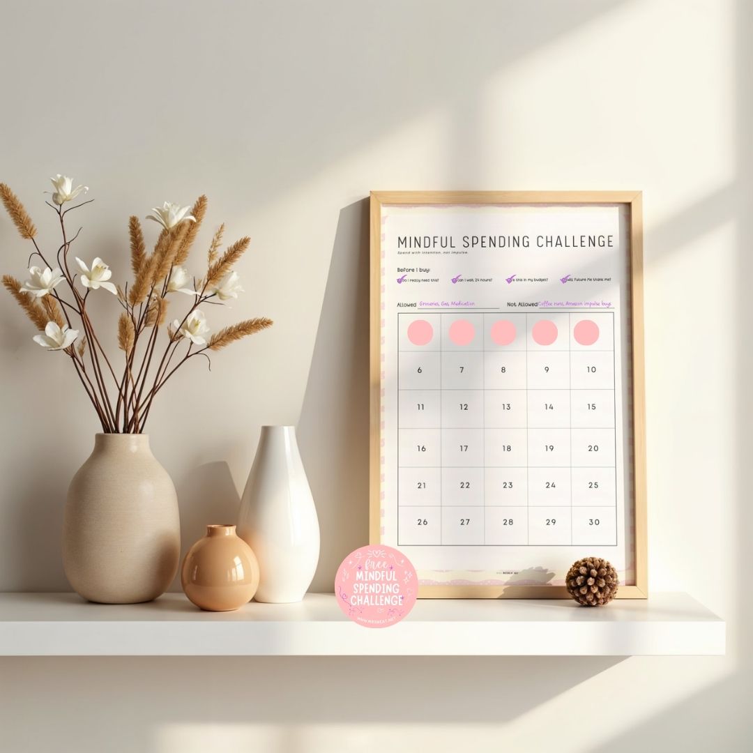 Aesthetic Mindful Spending Challenge printable wall art for building better money habits