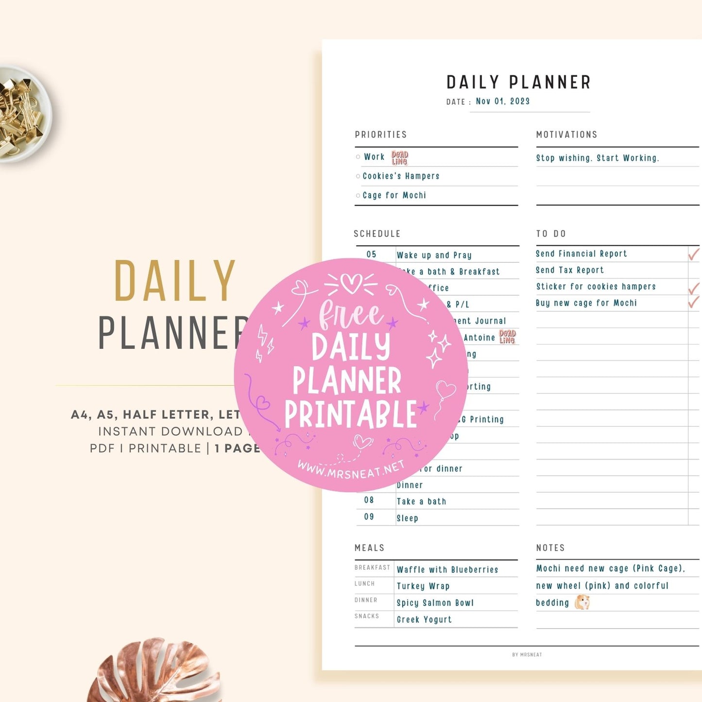 Free Aesthetic Minimalist Daily Planner Template Printable