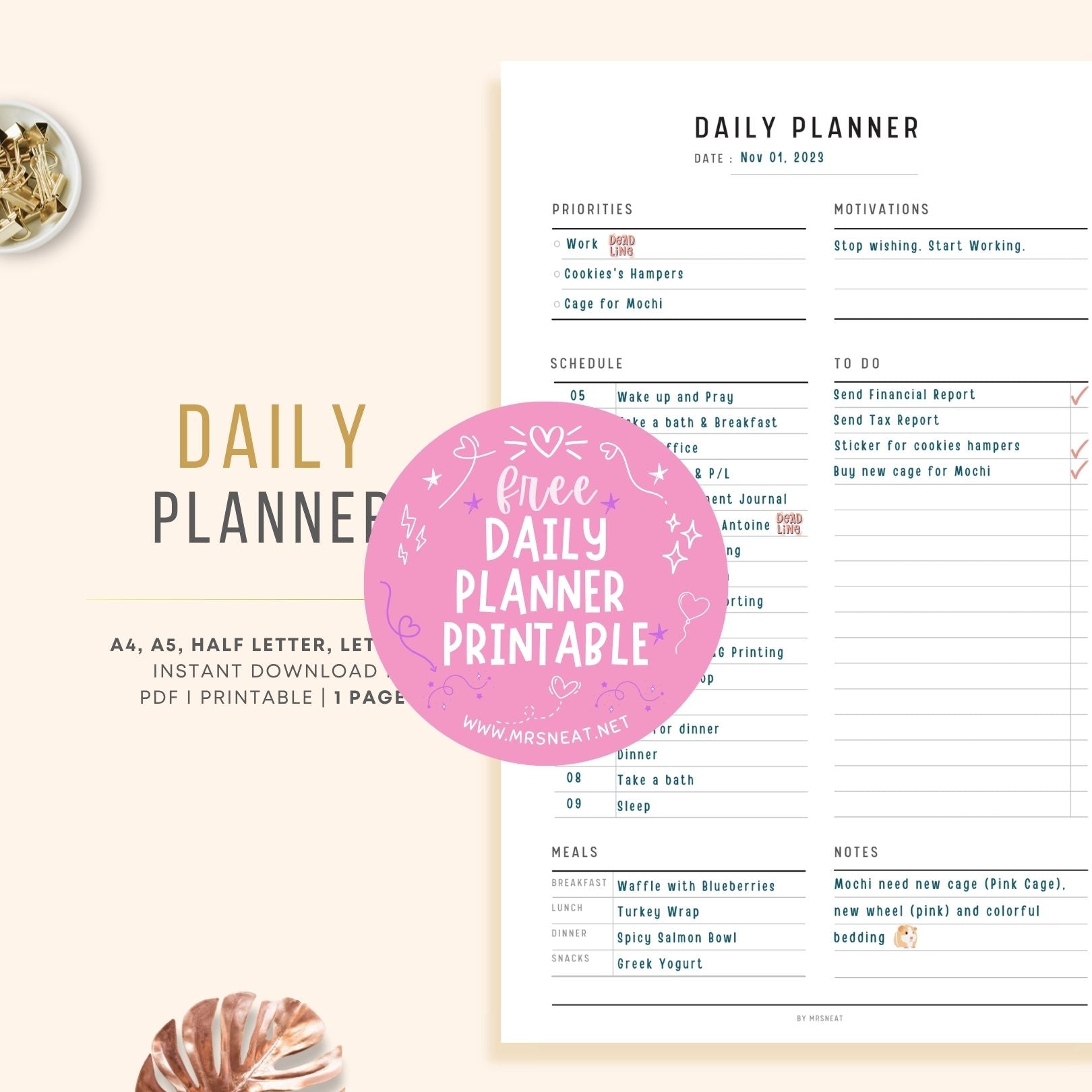 Free Aesthetic Minimalist Daily Planner Template Printable