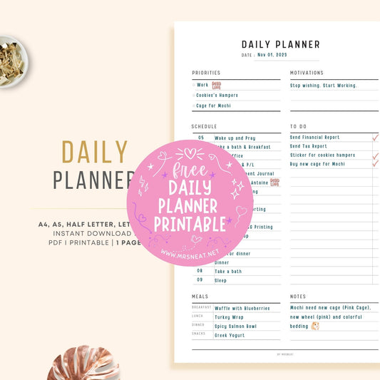 Free Aesthetic Minimalist Daily Planner Template Printable