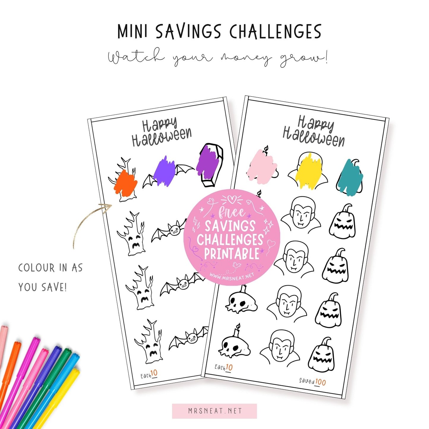 Free Cute Halloween Mini Savings Challenge, 3 versions