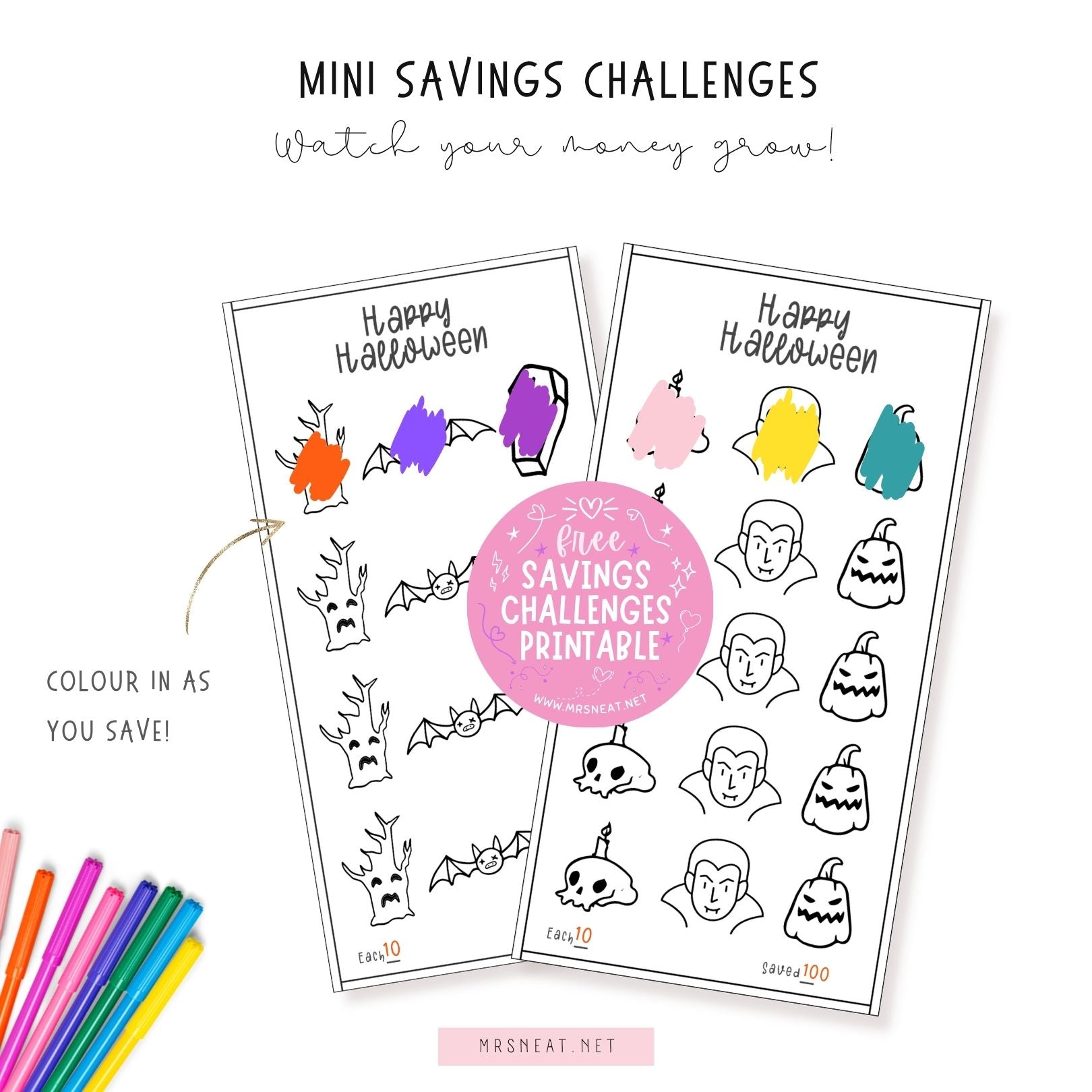 Free Cute Halloween Mini Savings Challenge, 3 versions