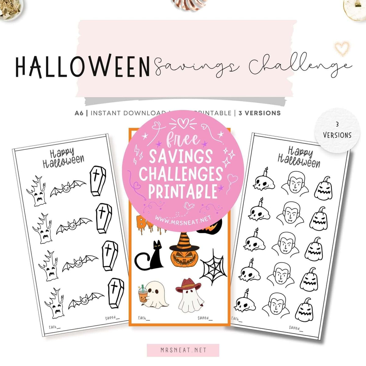 Free Halloween Mini Savings Challenges 3 Versions A6 size