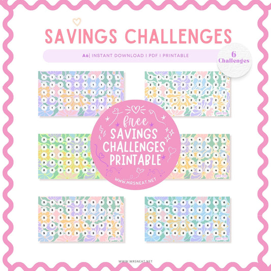 Free Super Cute Spring Savings Challenges Printable, 6 challenges, Beautiful Color, Floral Spring Themed