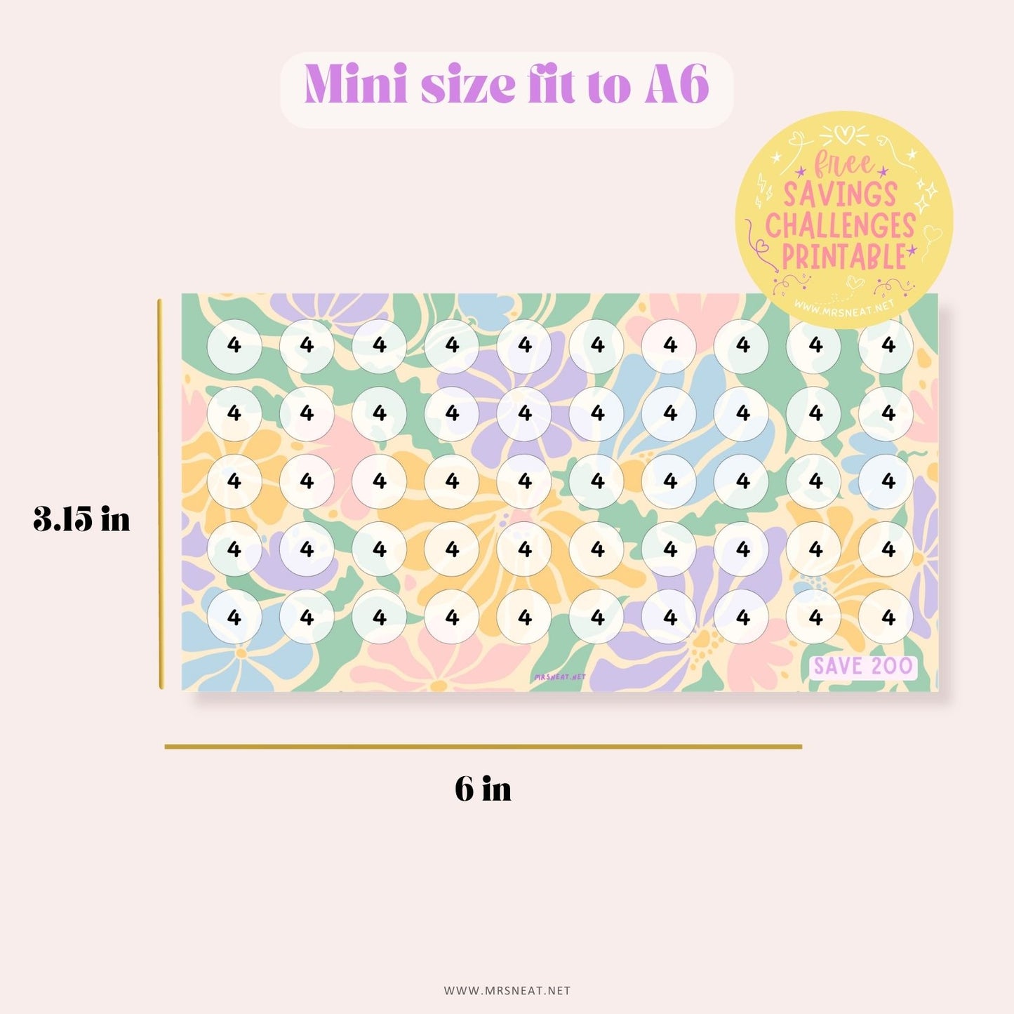 Free Kawaii Spring Savings Challenges Printable, Save 400, Soft yellow pastel color, Floral Themed