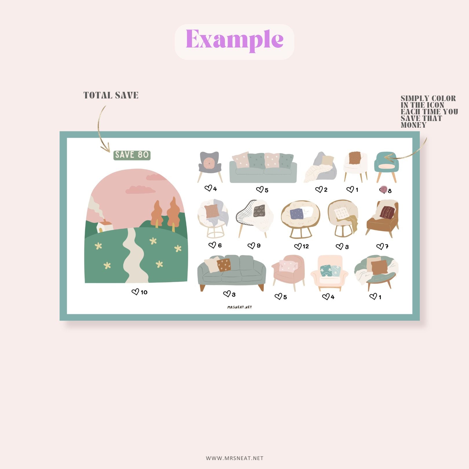 Furniture Savings Challenge, 2 Challenges, A6, Digital Download, Printable, Budget Tracker, Savings Tracker, Money Tracker, Cash Stuffing, Low income savings challenge, Low income budget tracker