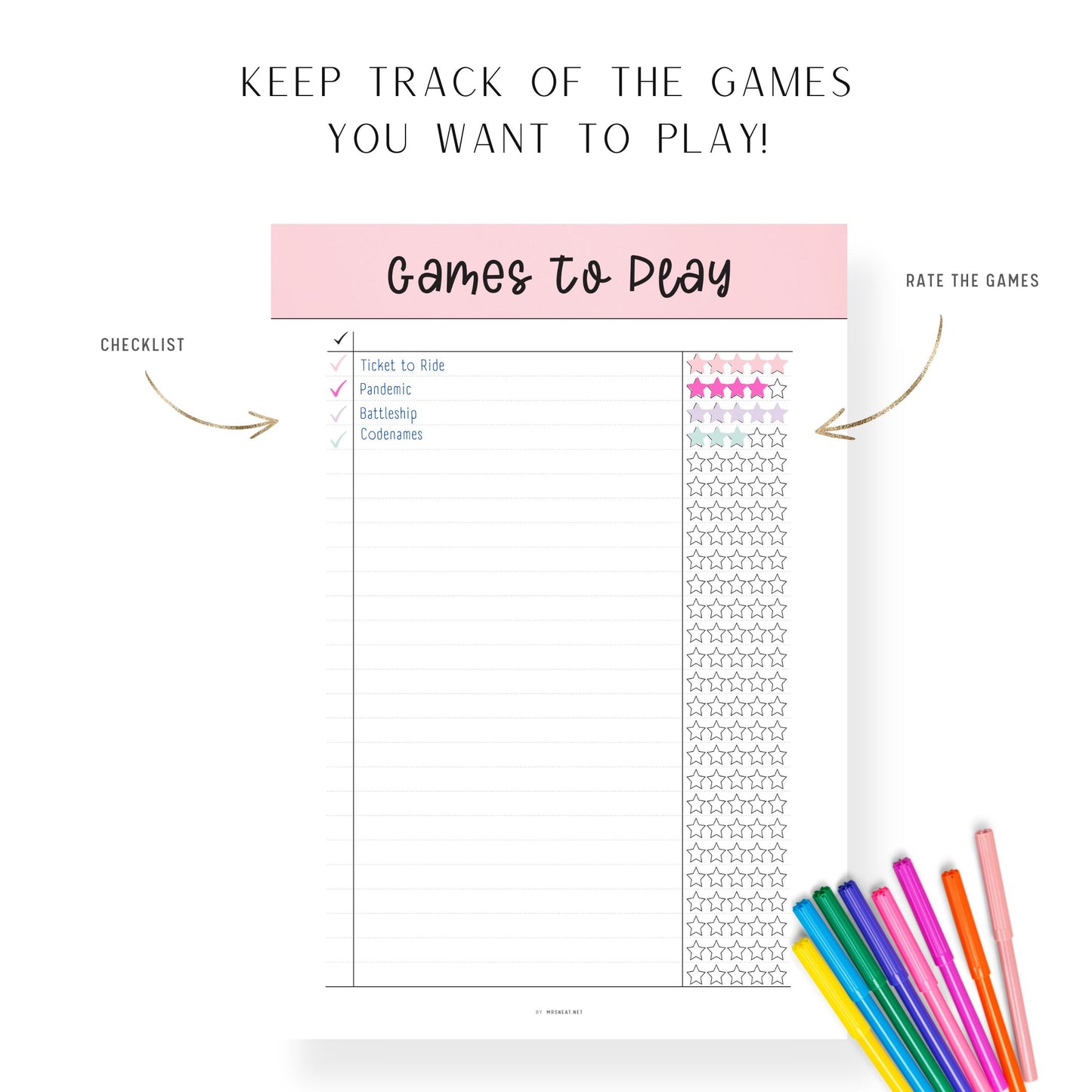 Pink Games To Play Template Printable