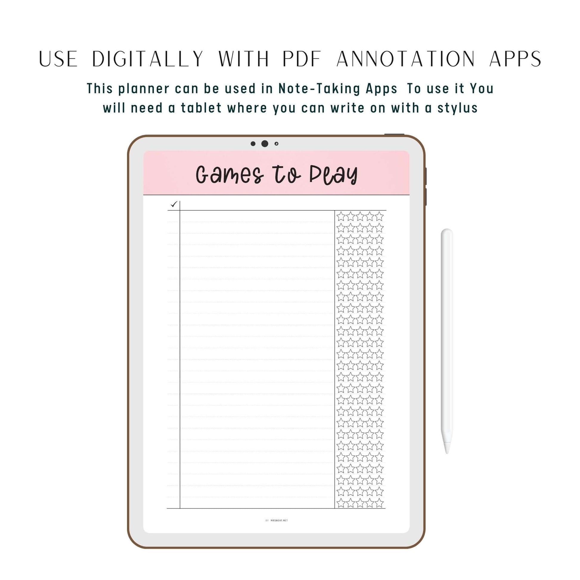 Digital Best Games To Play List Template Printable