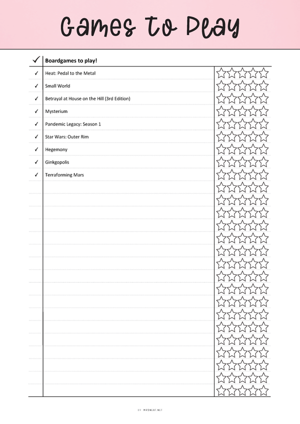 Games To Play List Template Printable - M378 – mrsneat