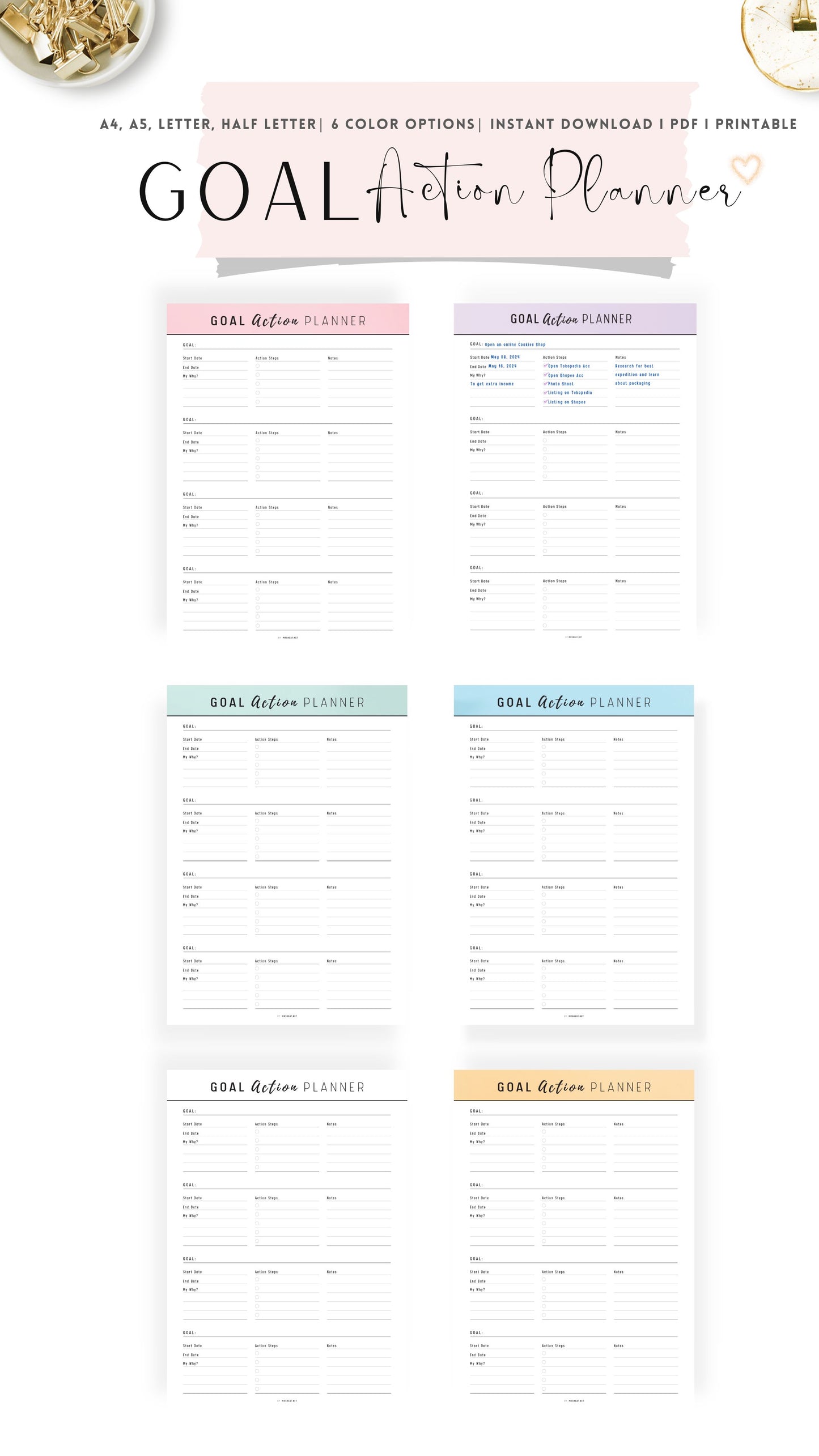 Colorful Goal Action Planner Template Printable