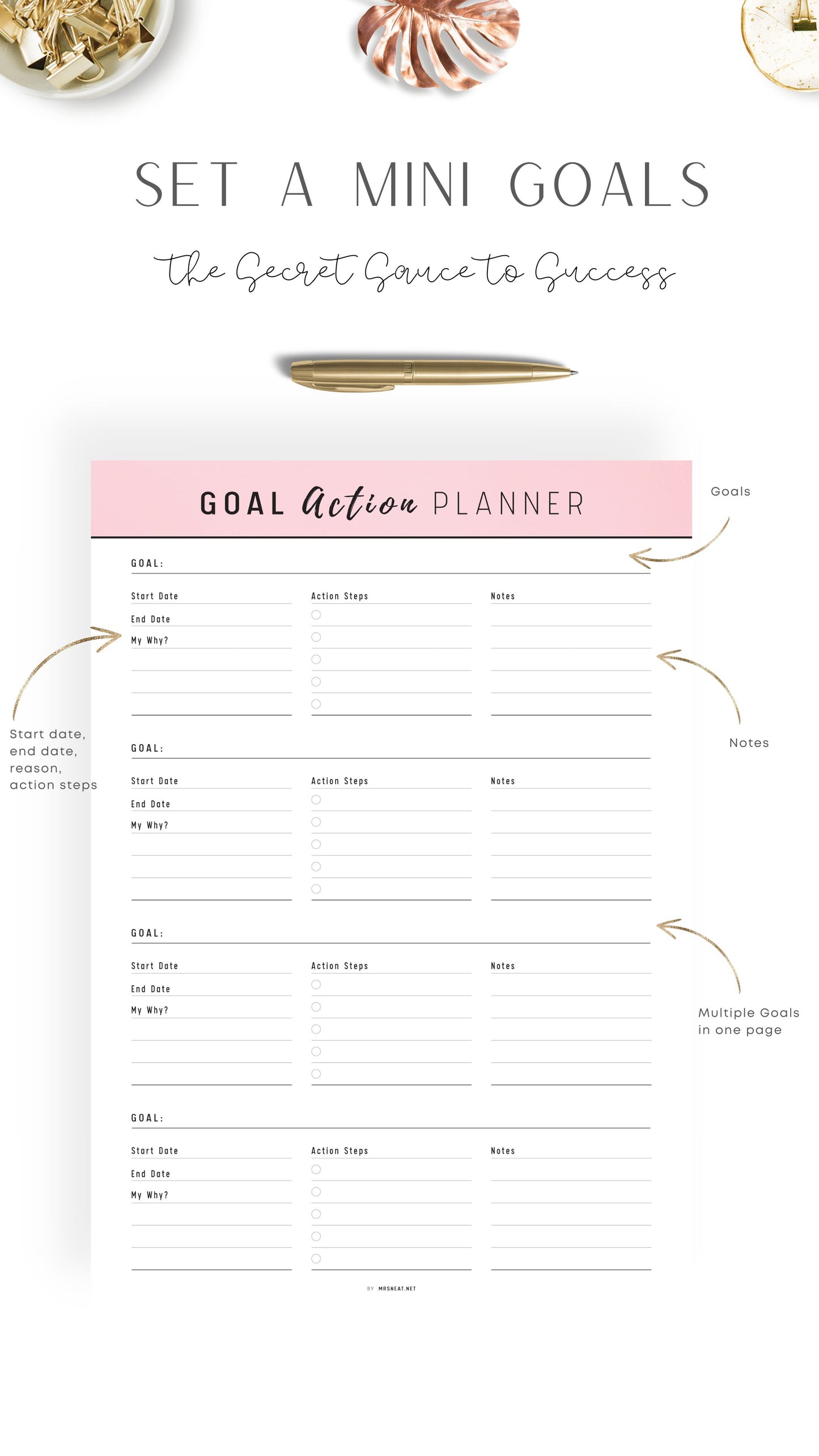 Pink Blush Goal Action Planner Template Printable