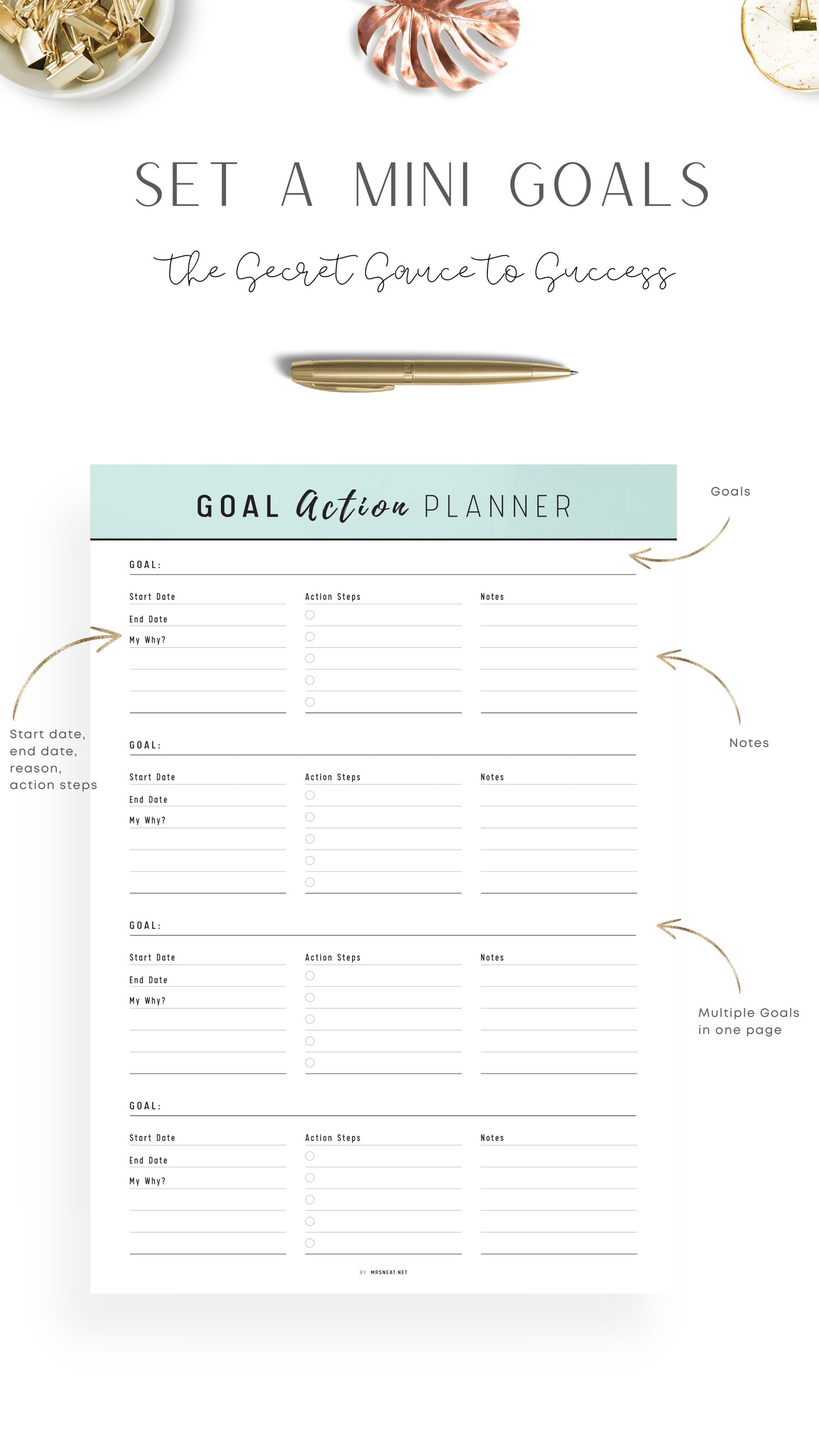 Green Goal Action Planner Template Printable
