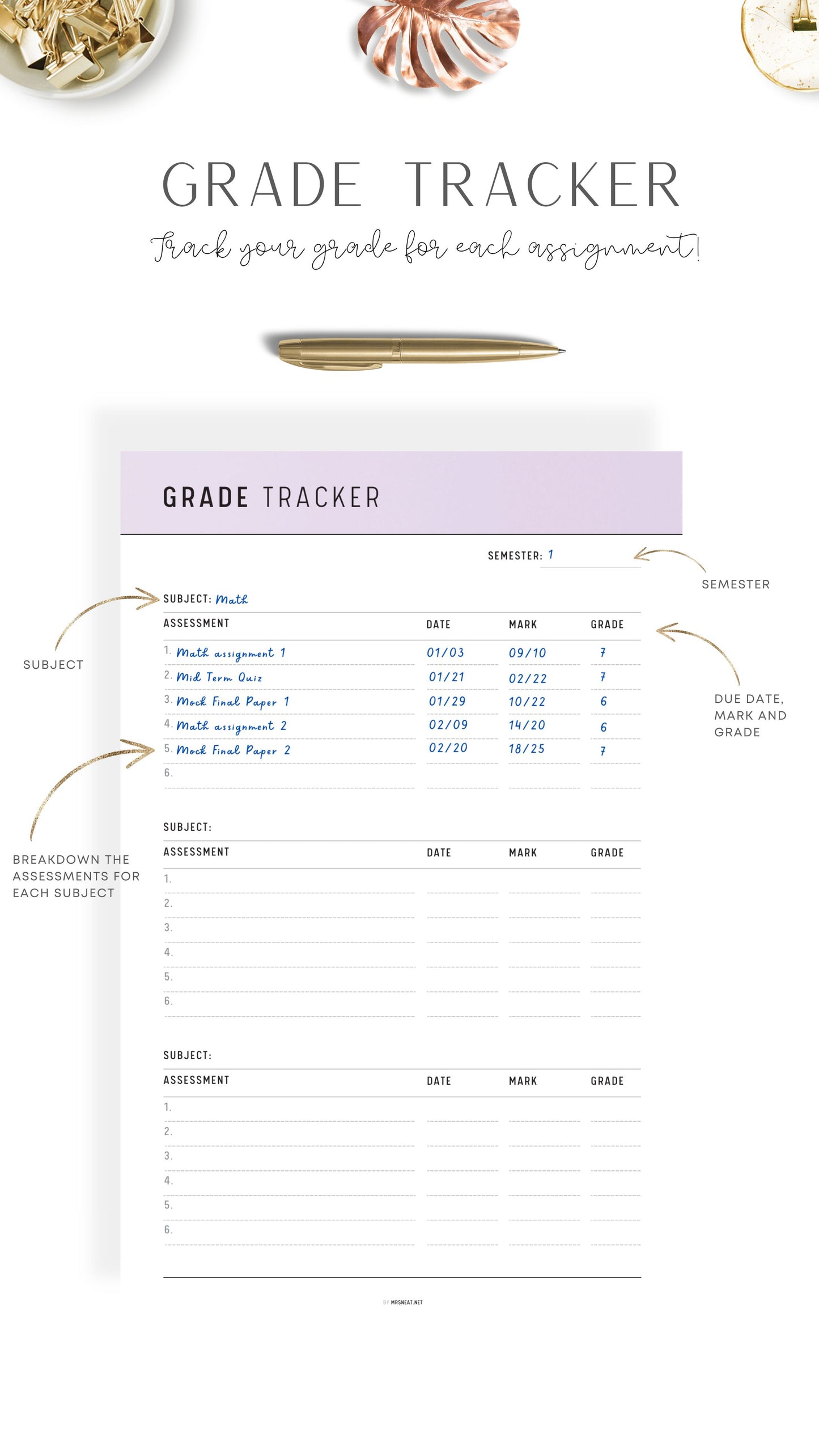 How to use Printable Grade Tracker Template