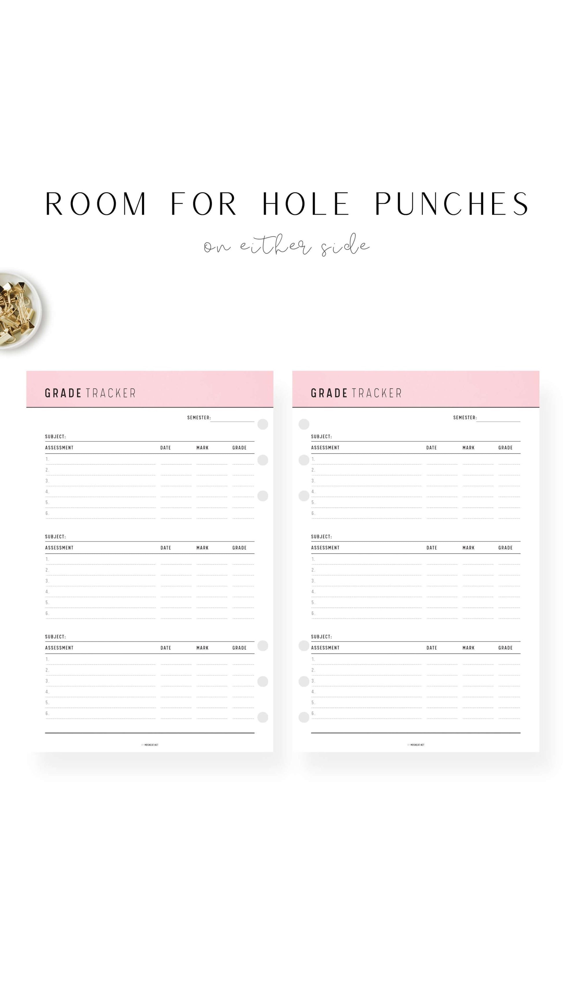 Pink Blush Printable Grade Tracker Template