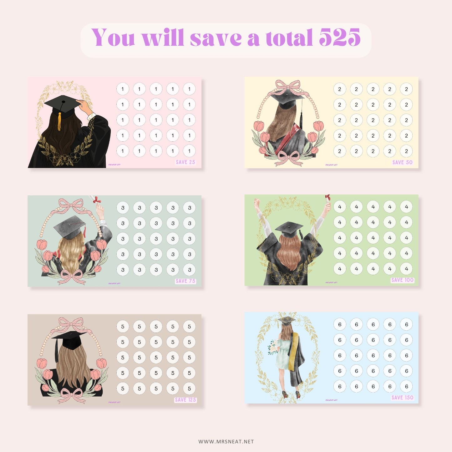 Graduation Fund Savings Challenge, Tiny Mini Savings Challenge, A6, Cash Stuffing, 6 Challenges, Budget Tracker, Money Tracker, Savings Tracker, Money Game